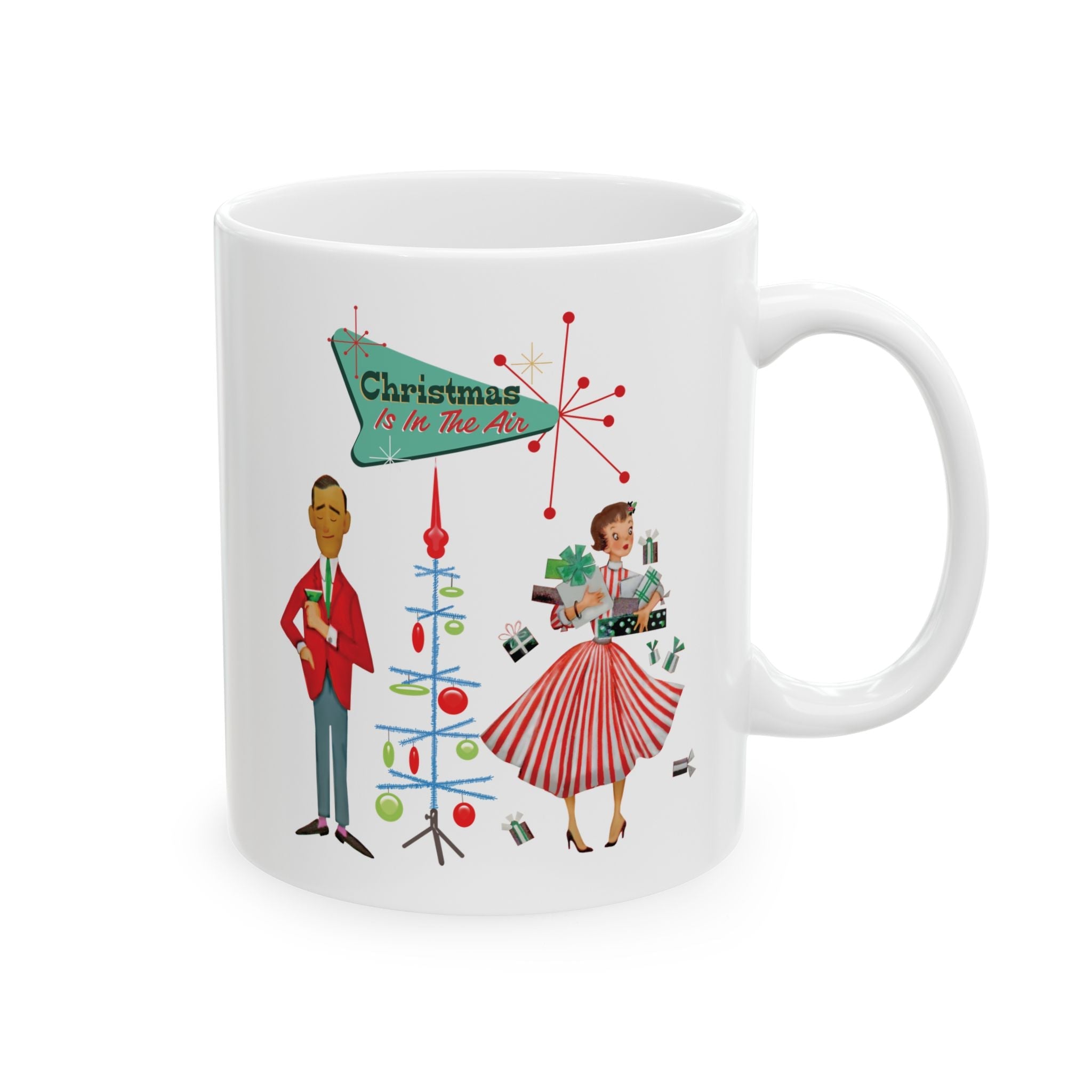 Kate McEnroe New York Retro Vintage 50s Kitsch Christmas Coffee Mug, Mid Century Modern Holiday Atomic Starburst DrinkwareMugs24777018415152062598