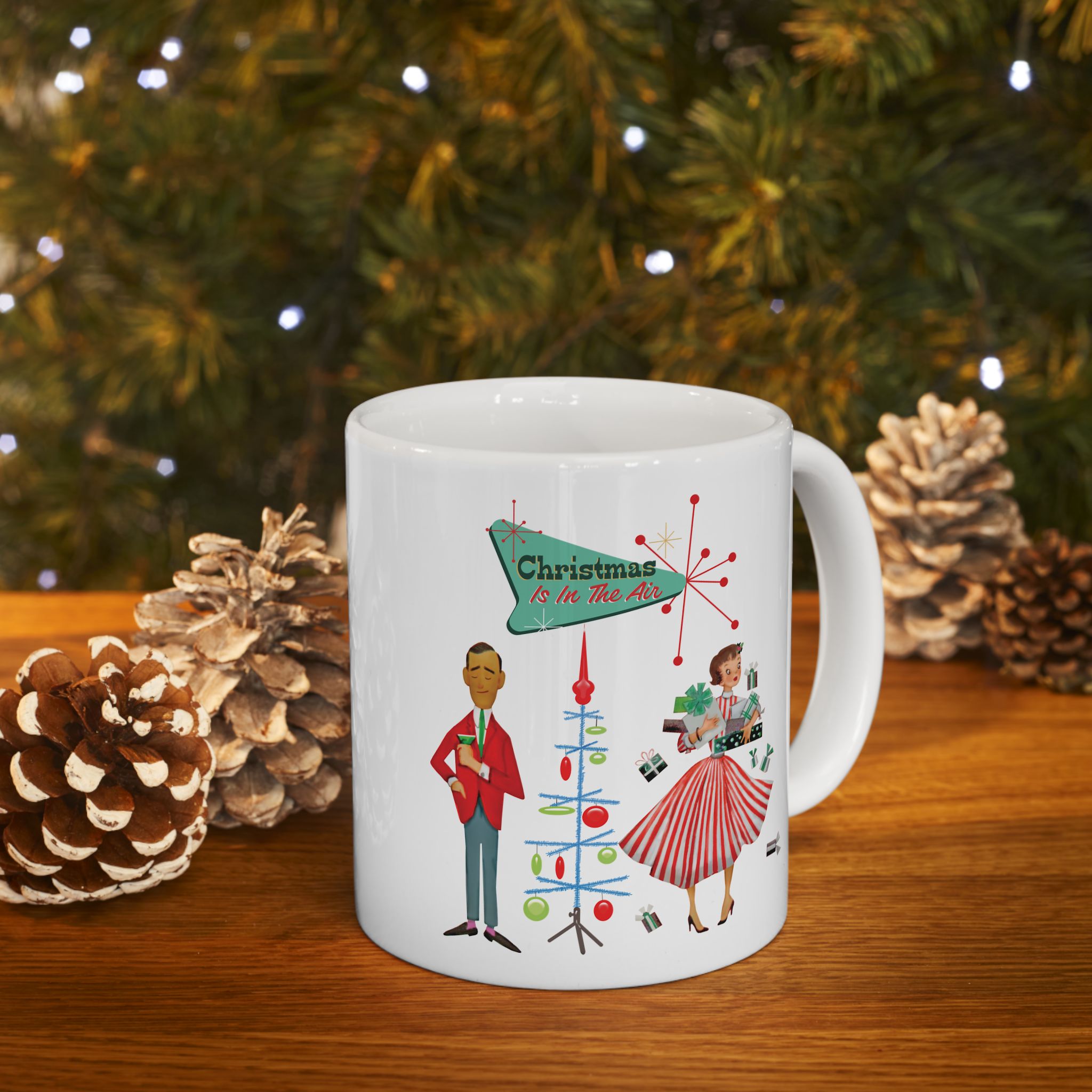 Kate McEnroe New York Retro Vintage 50s Kitsch Christmas Coffee Mug, Mid Century Modern Holiday Atomic Starburst DrinkwareMugs24777018415152062598