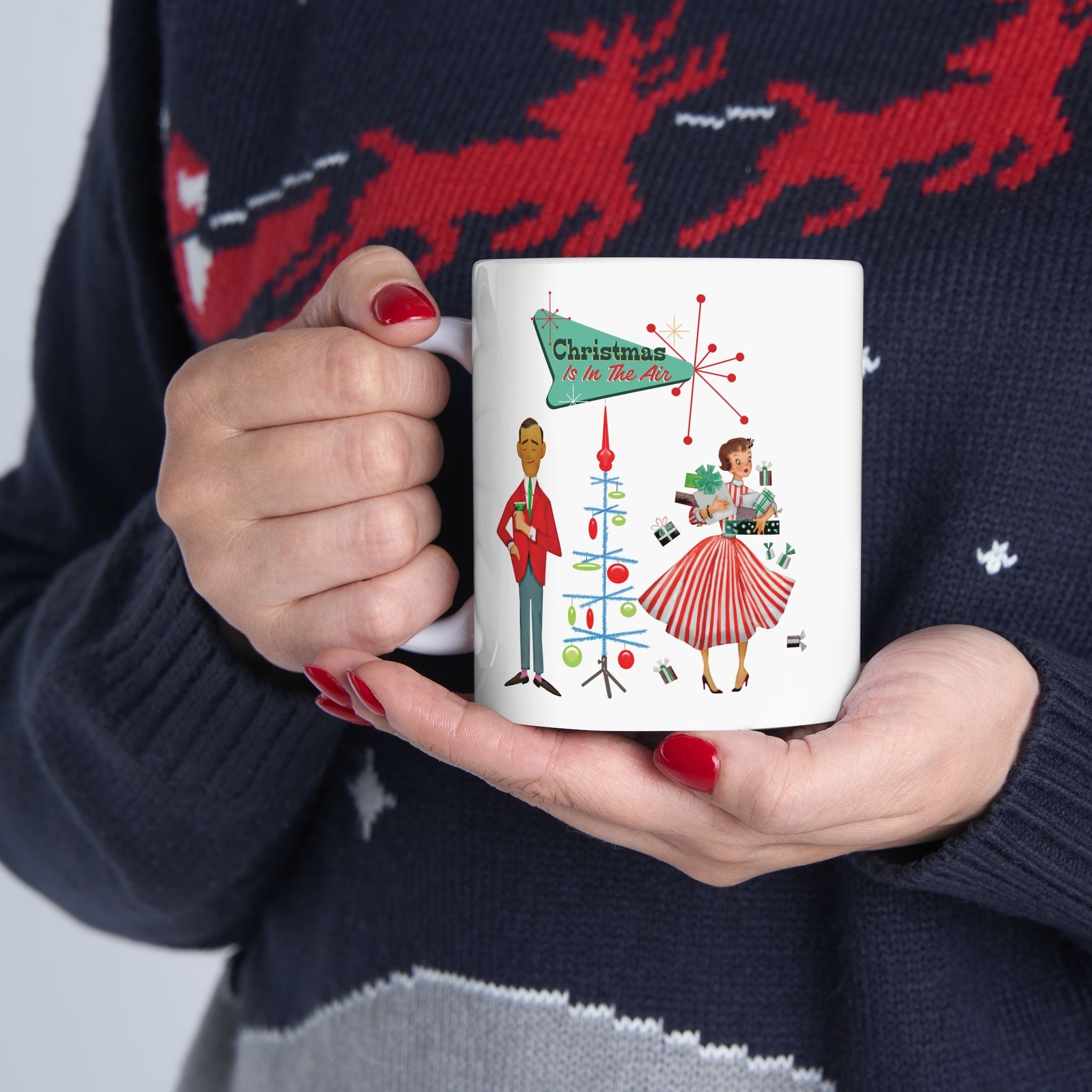 Kate McEnroe New York Retro Vintage 50s Kitsch Christmas Coffee Mug, Mid Century Modern Holiday Atomic Starburst DrinkwareMugs33197917905000127268