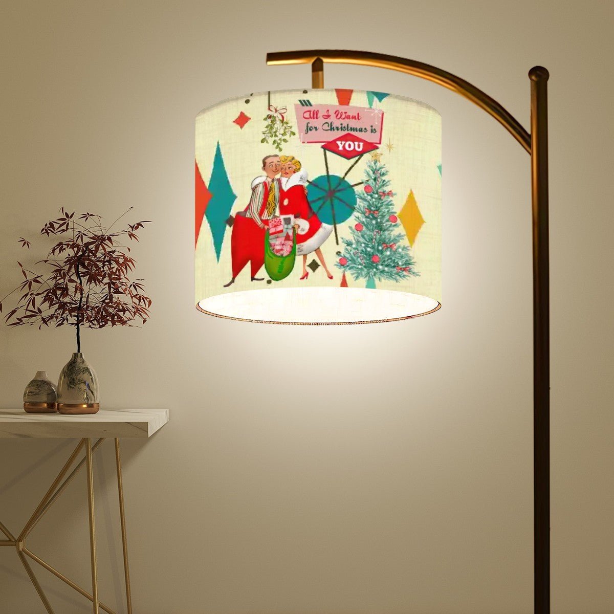 Kate McEnroe New York Retro Vintage 50s Kitsch Christmas Lampshade, Festive Holiday Decor, Mid Century Modern Drum Shade, Vintage Holiday LightingLamp ShadesTNcjS0b5dO