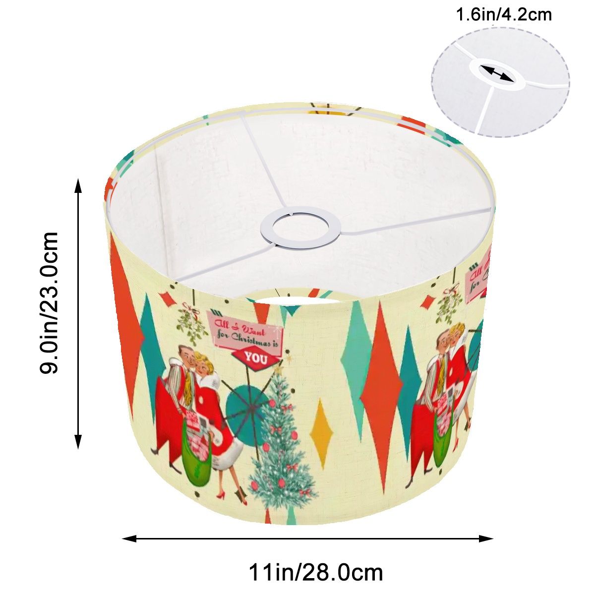 Kate McEnroe New York Retro Vintage 50s Kitsch Christmas Lampshade, Festive Holiday Decor, Mid Century Modern Drum Shade, Vintage Holiday LightingLamp ShadesTNcjS0b5dO