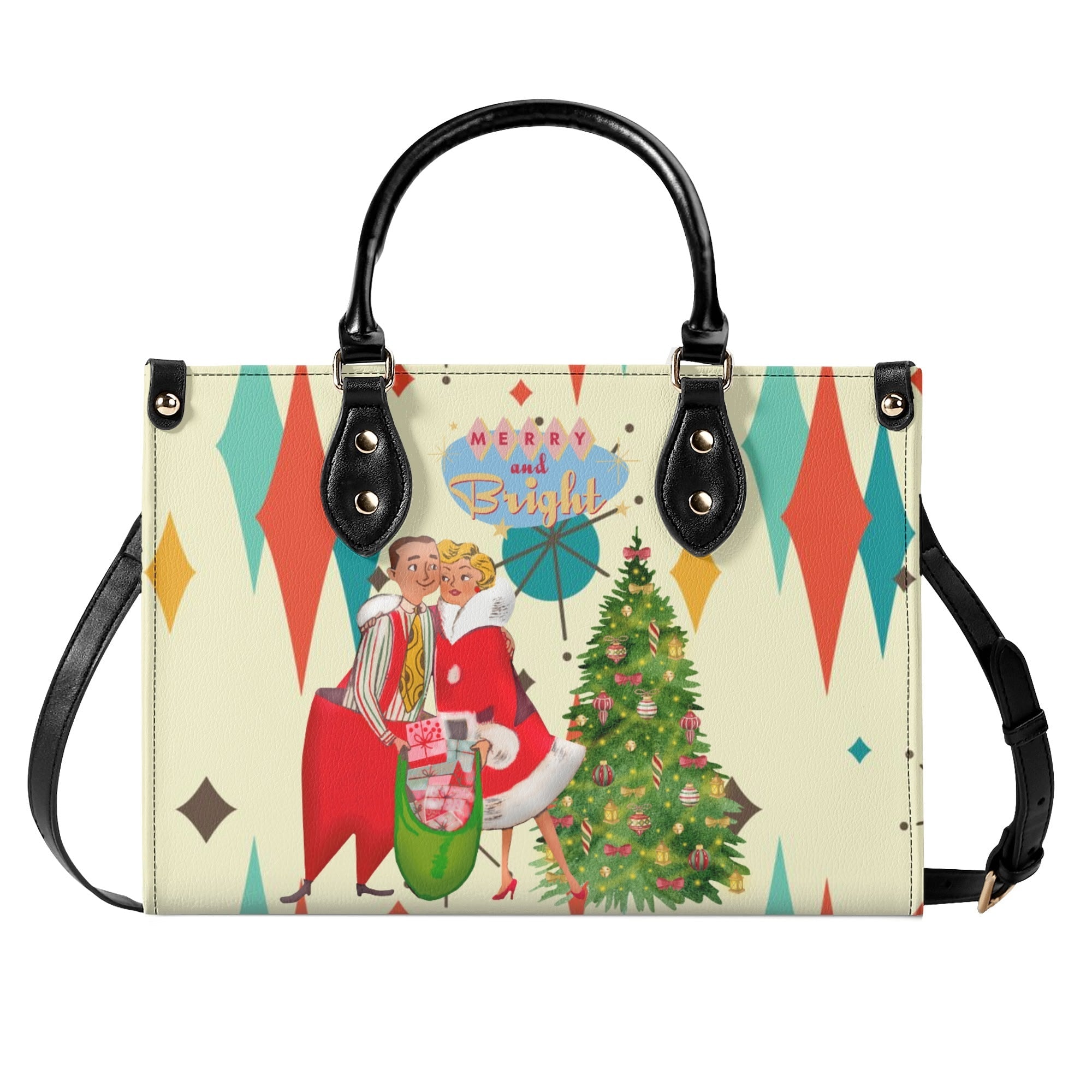 Kate McEnroe New York Retro Vintage 50s Kitsch Holiday Satchel, Franciscan Starburst , Mid Century Modern Christmas Card Art HandbagHandbagsWQEPRM8W - 1