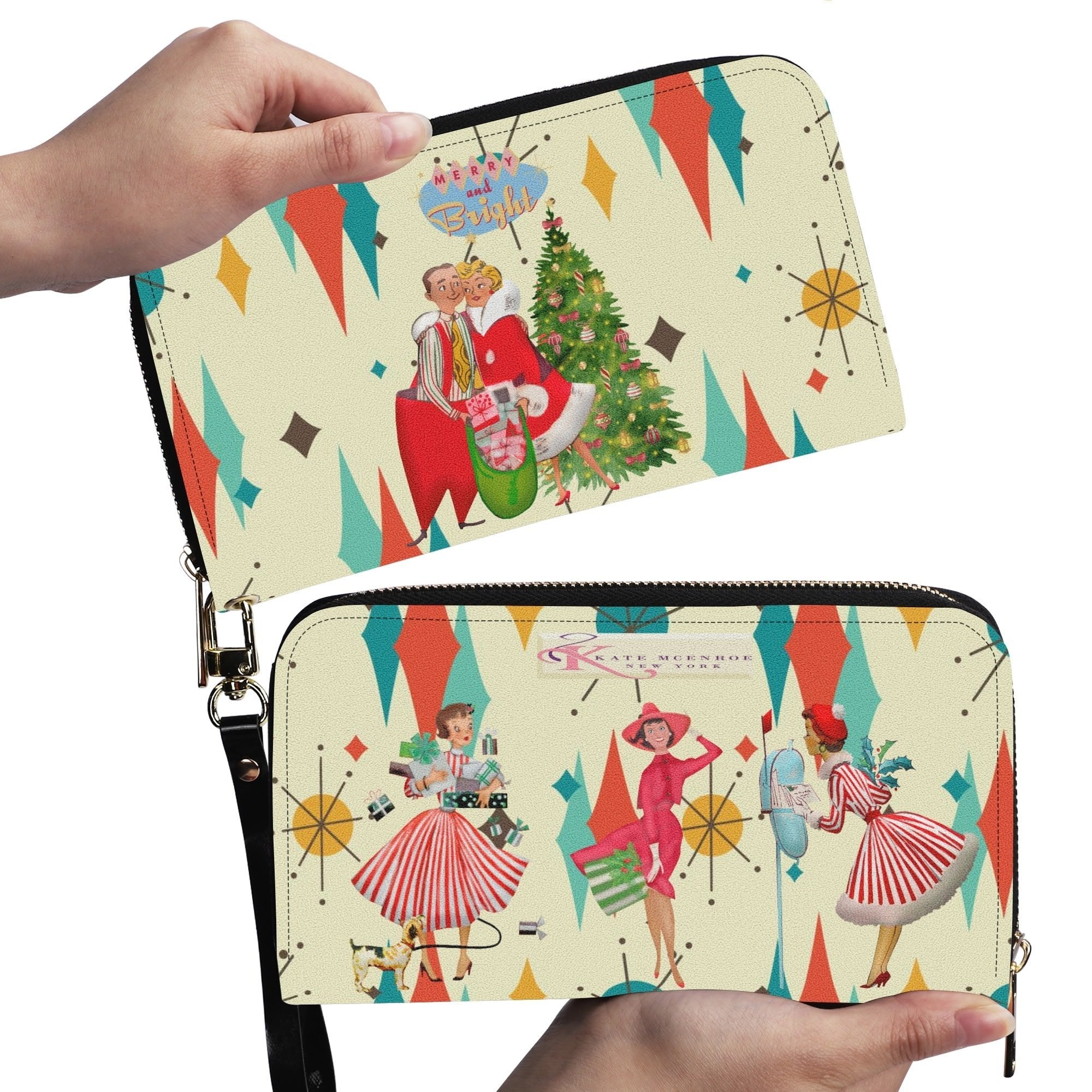 Kate McEnroe New York Retro Vintage 50s Kitsch Holiday Wallet, Franciscan Starburst, Mid Century Modern Christmas Card Art Leather ClutchWalletsN7MZD5RW - 1