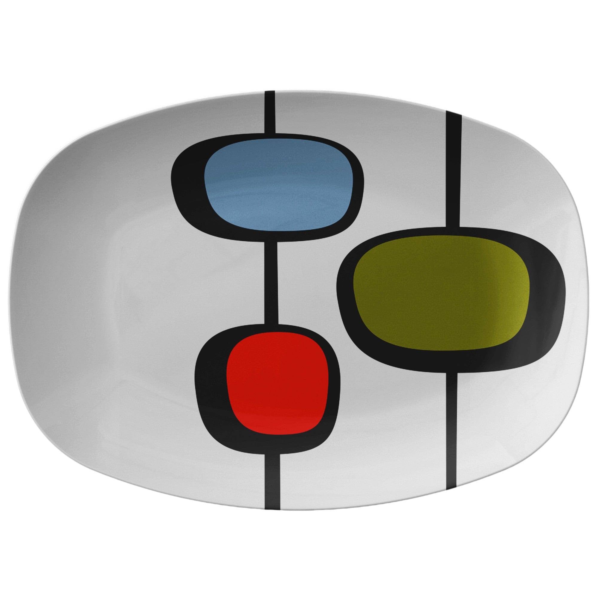 Kate McEnroe New York Retro Vintage 50s Mid Century Abstract Serving Platter in Olive Green, Red, BlueServing PlattersP21 - MID - WHI - 34