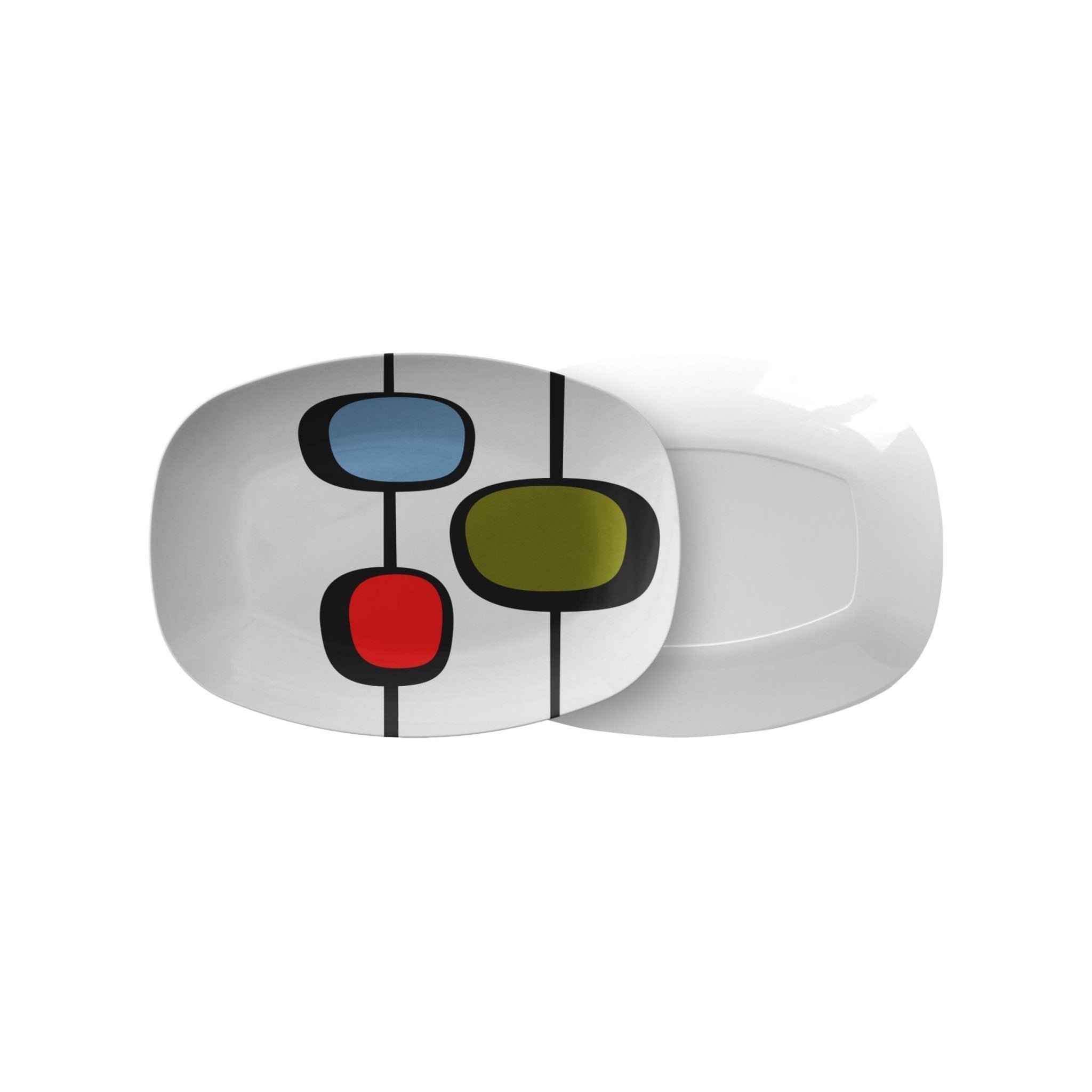 Kate McEnroe New York Retro Vintage 50s Mid Century Abstract Serving Platter in Olive Green, Red, BlueServing PlattersP21 - MID - WHI - 34