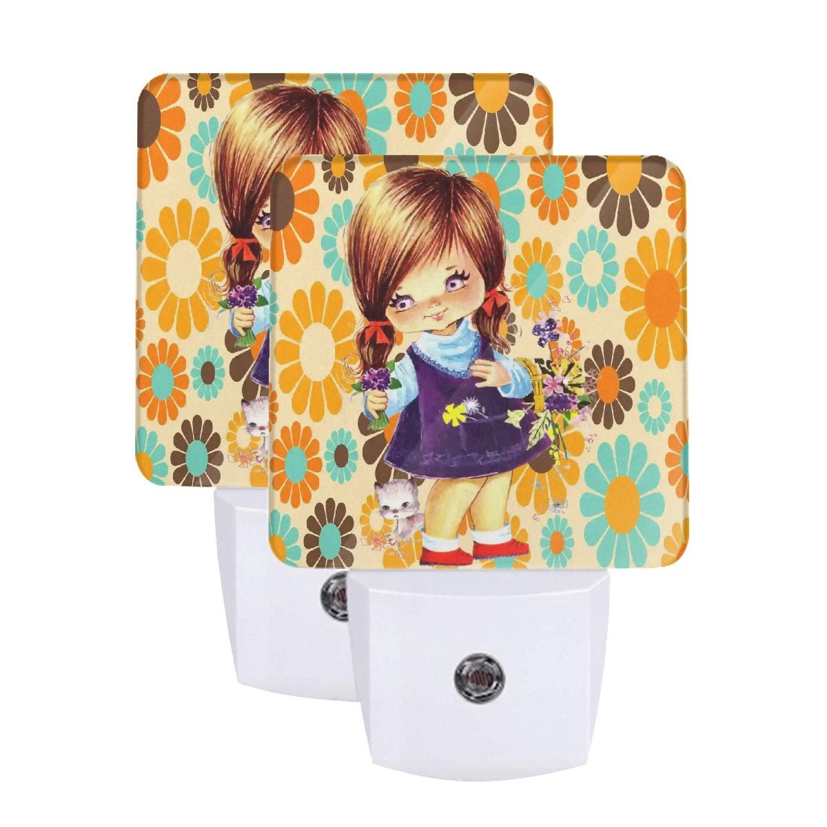 Kate McEnroe New York Retro Vintage 70s Big Eyed Girl Flower Power LED Night Light Set of 2Night Lights1f84sdnOCH
