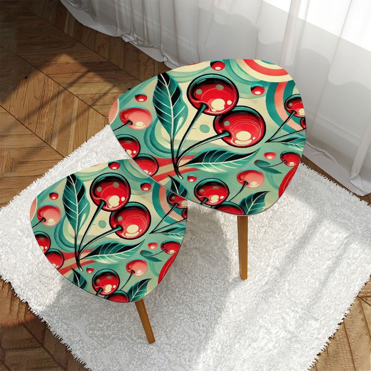 Kate McEnroe New York Retro Vintage Cherry Nesting Tables, Mid Century Modern 50s Kitsch Side TablesNesting TablesLlPrqkXBNS