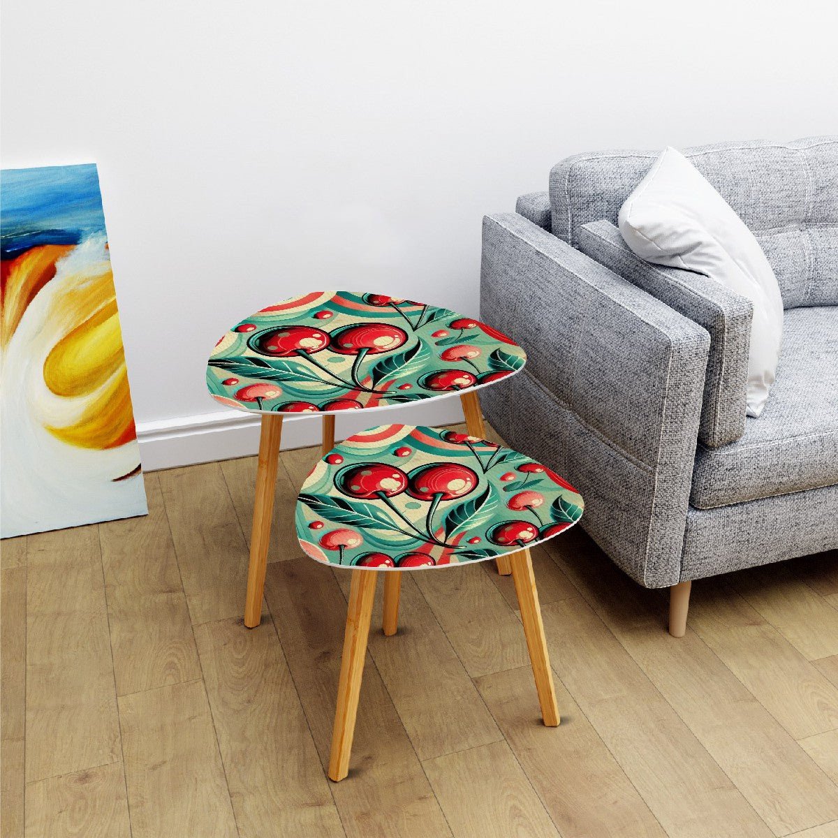 Kate McEnroe New York Retro Vintage Cherry Nesting Tables, Mid Century Modern 50s Kitsch Side TablesNesting TablesLlPrqkXBNS