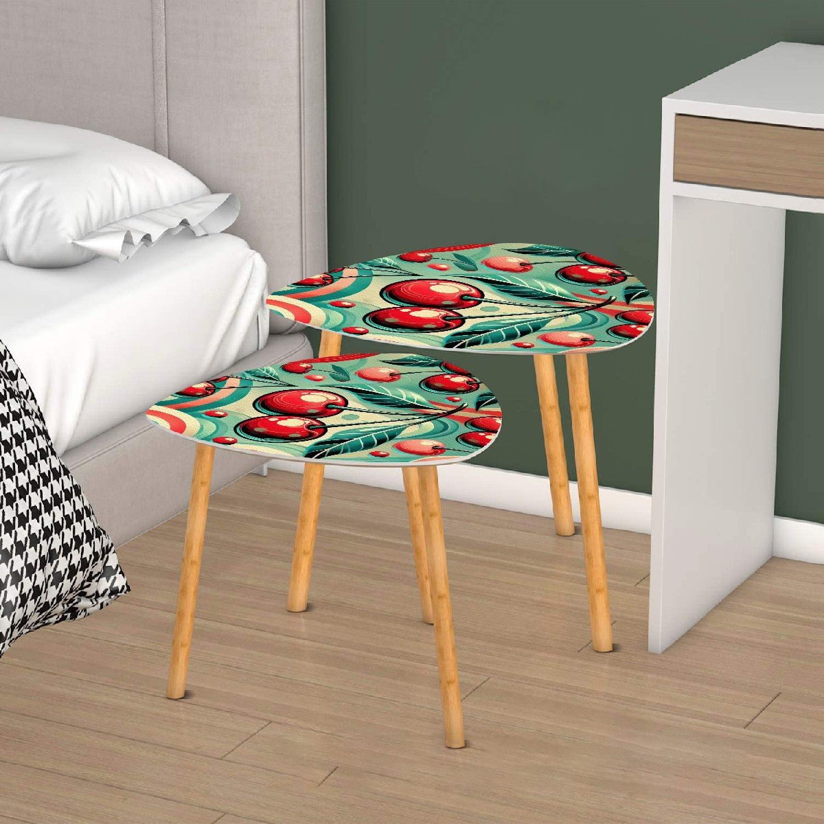 Kate McEnroe New York Retro Vintage Cherry Nesting Tables, Mid Century Modern 50s Kitsch Side TablesNesting TablesLlPrqkXBNS