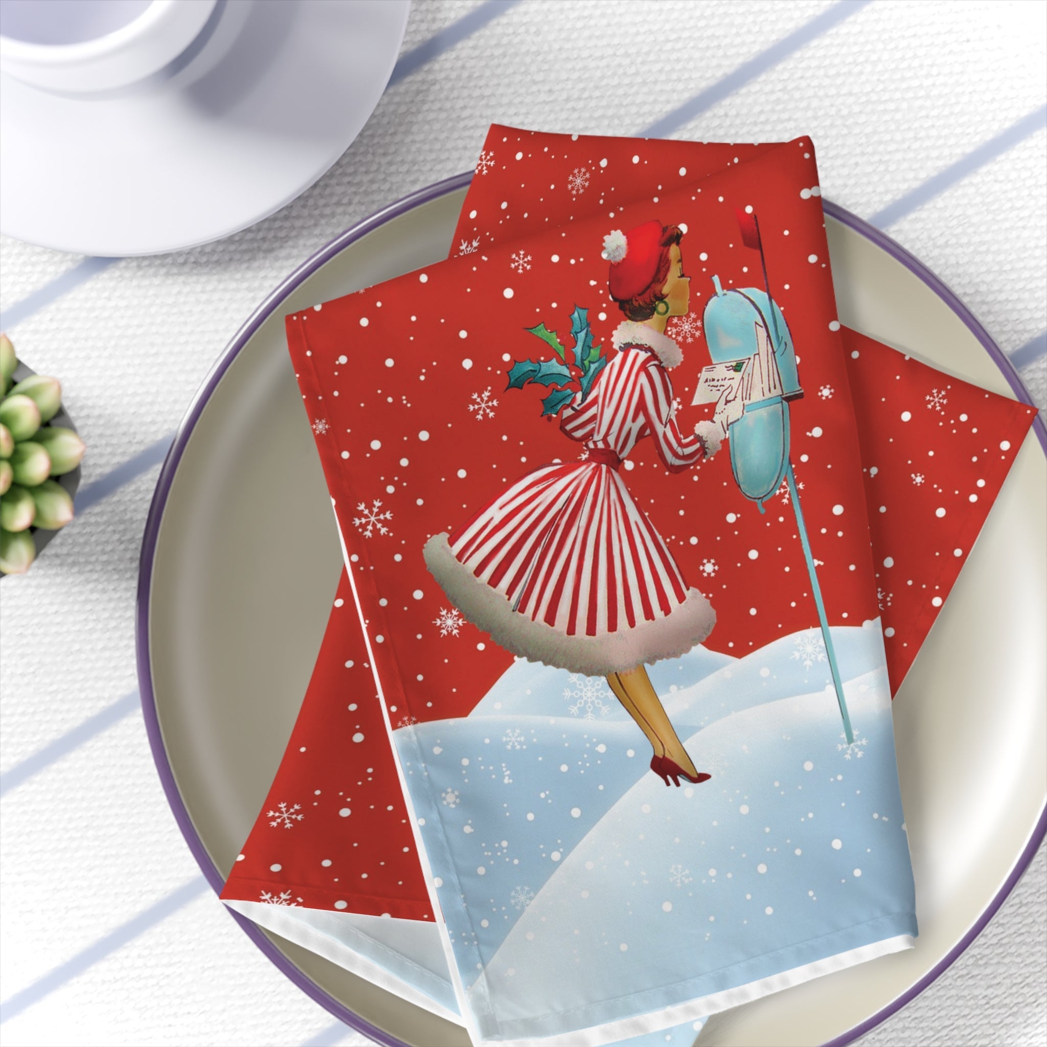Kate McEnroe New York Retro Vintage Christmas Napkins Set of 4, Mid Century Modern Winter Holiday Table Decor, 50s Festive Dining AccentNapkinsPMK08.1265605