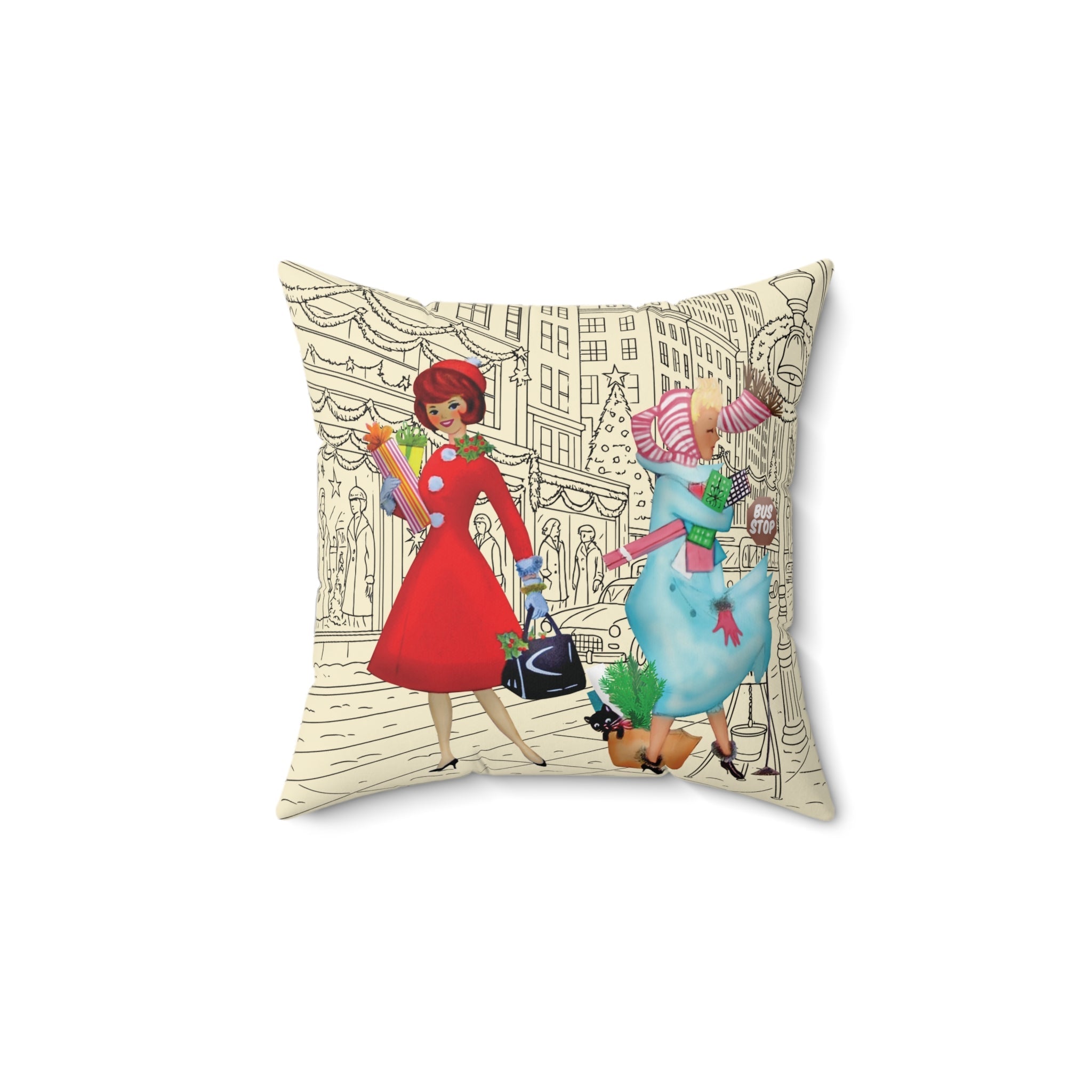 Kate McEnroe New York Retro Vintage Christmas Pillow, Mid Century Modern Cityscape Kitsch AccentThrow Pillows12381005258214623381