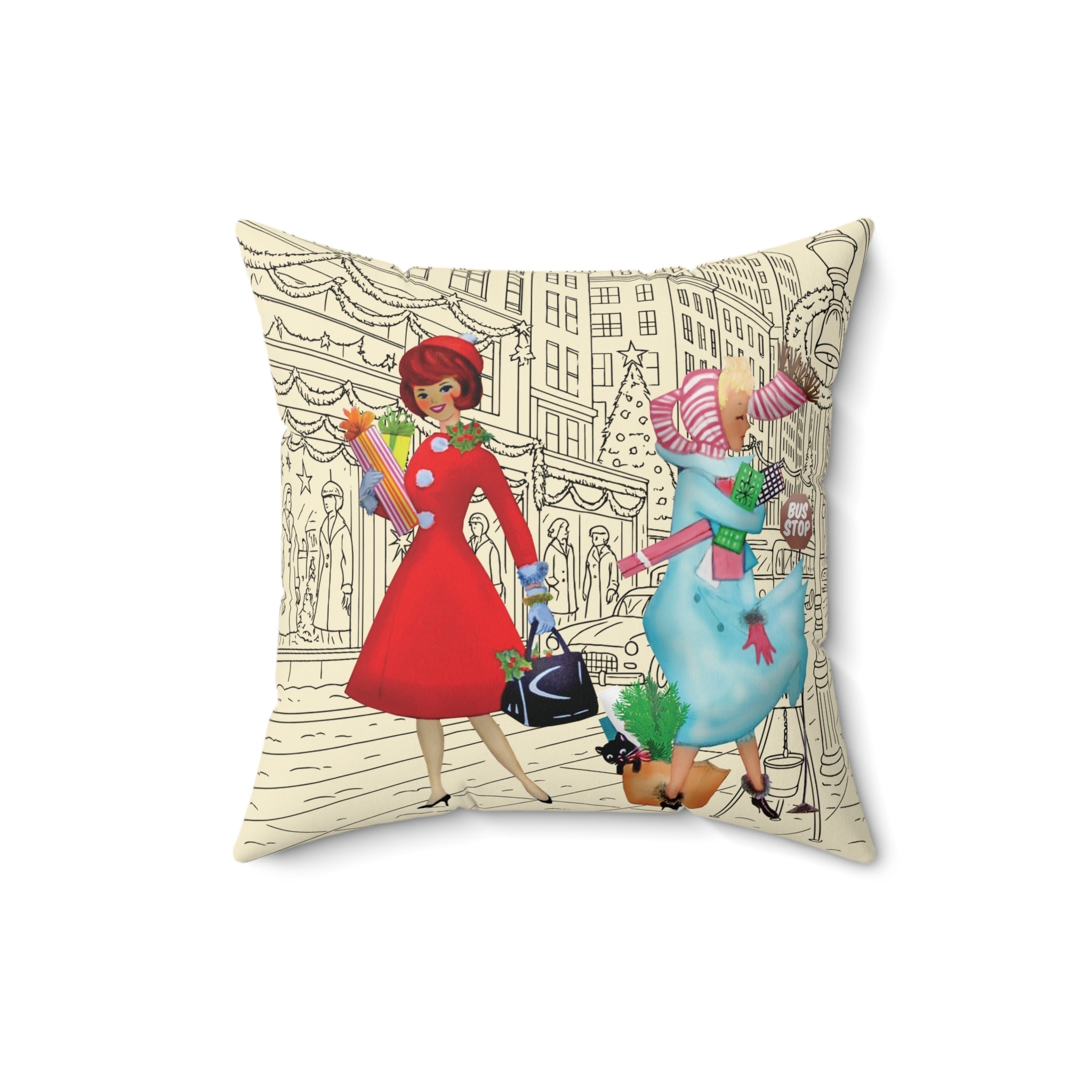 Kate McEnroe New York Retro Vintage Christmas Pillow, Mid Century Modern Cityscape Kitsch AccentThrow Pillows33540505155717676133