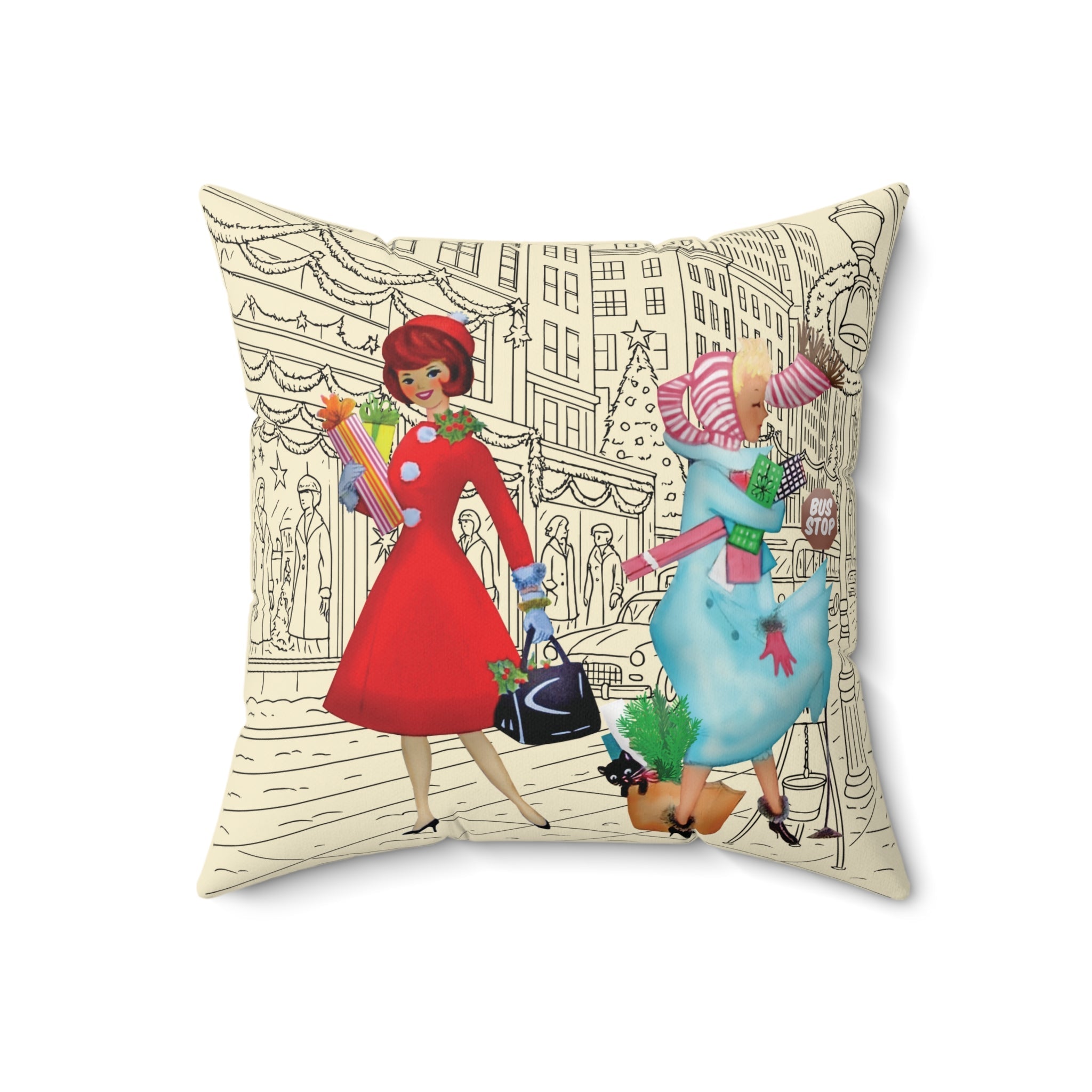 Kate McEnroe New York Retro Vintage Christmas Pillow, Mid Century Modern Cityscape Kitsch AccentThrow Pillows33540505155717676133