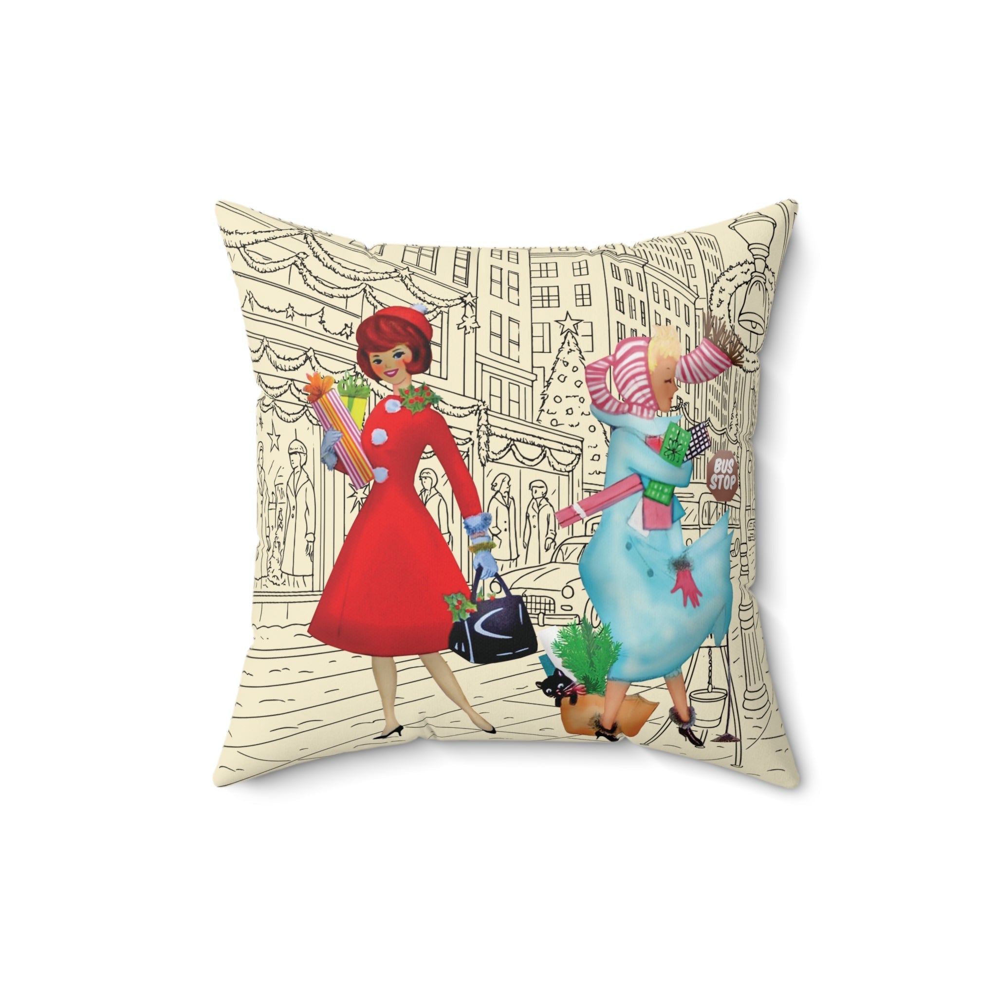 Kate McEnroe New York Retro Vintage Christmas Pillow, Mid Century Modern Cityscape Kitsch AccentThrow Pillows33540505155717676133