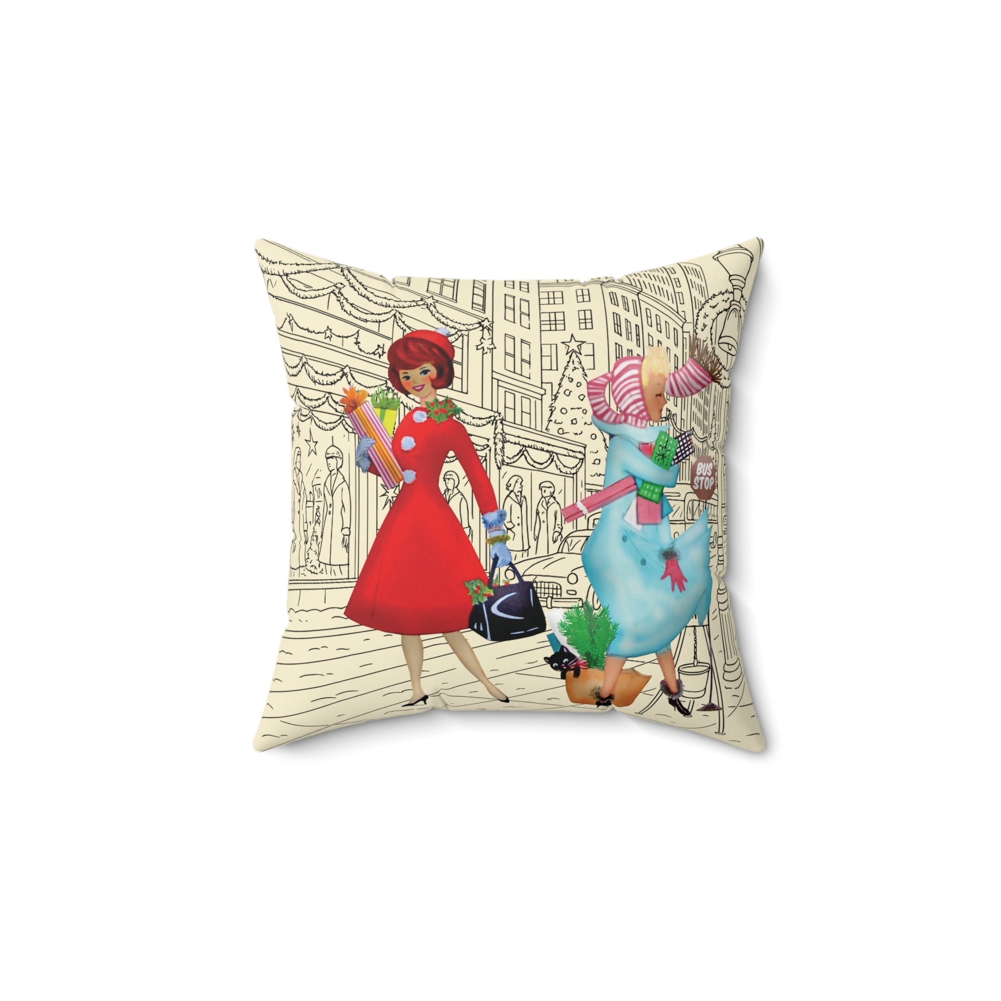 Kate McEnroe New York Retro Vintage Christmas Pillow, Mid Century Modern Cityscape Kitsch AccentThrow Pillows33540505155717676133