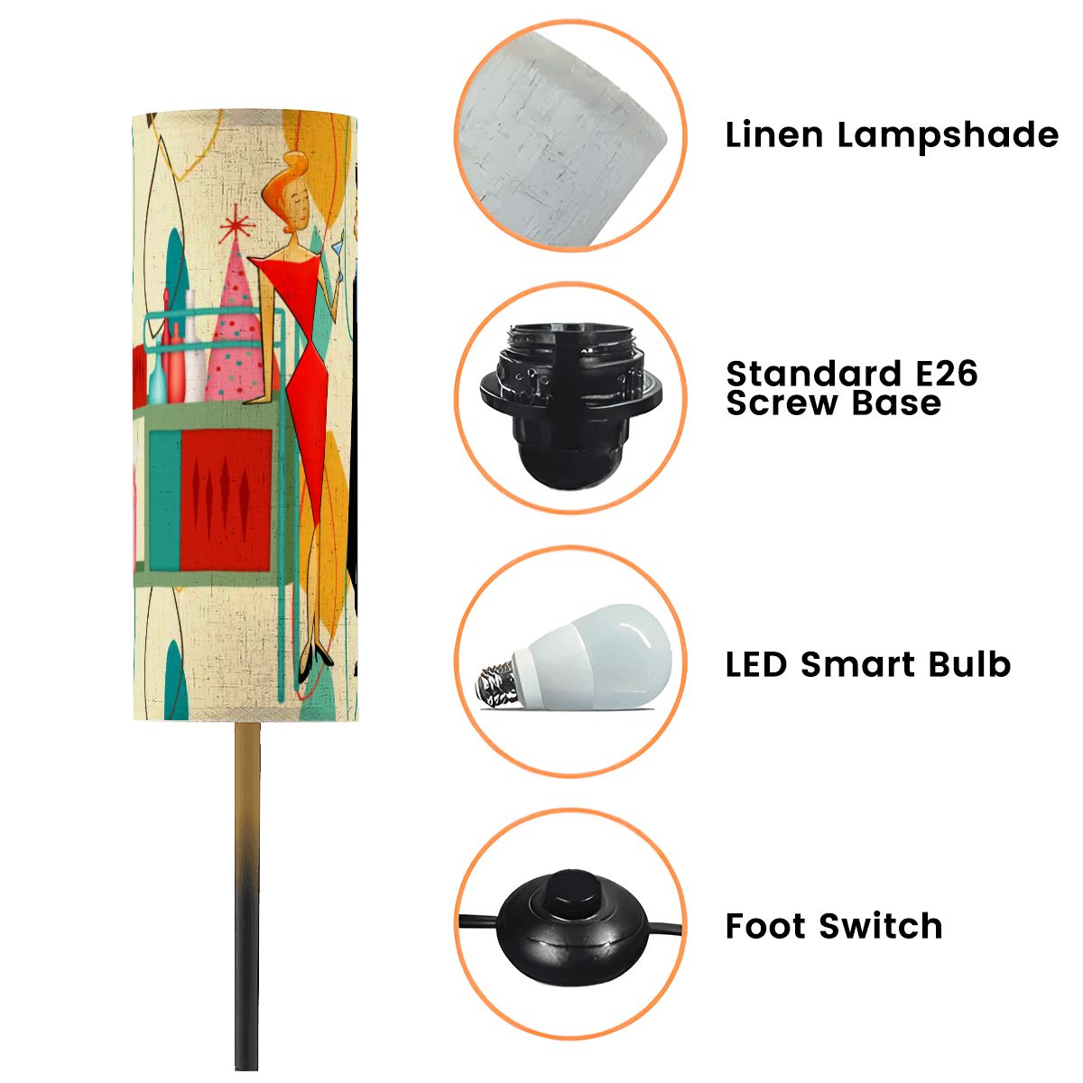 Kate McEnroe New York Retro Vintage Cocktail Lounge Slim Floor Lamp, Mid Century Modern LightingSlim Floor LampshONdhwdru7