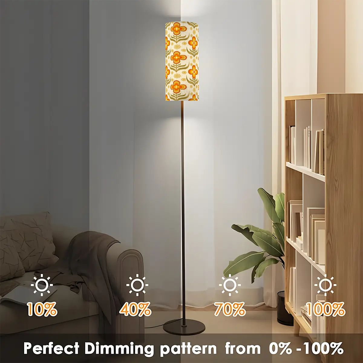 Kate McEnroe New York Retro Vintage Floral Slim Floor Lamp, Mid Century Modern 70s LightingSlim Floor LampsLkO8ez4YJZ