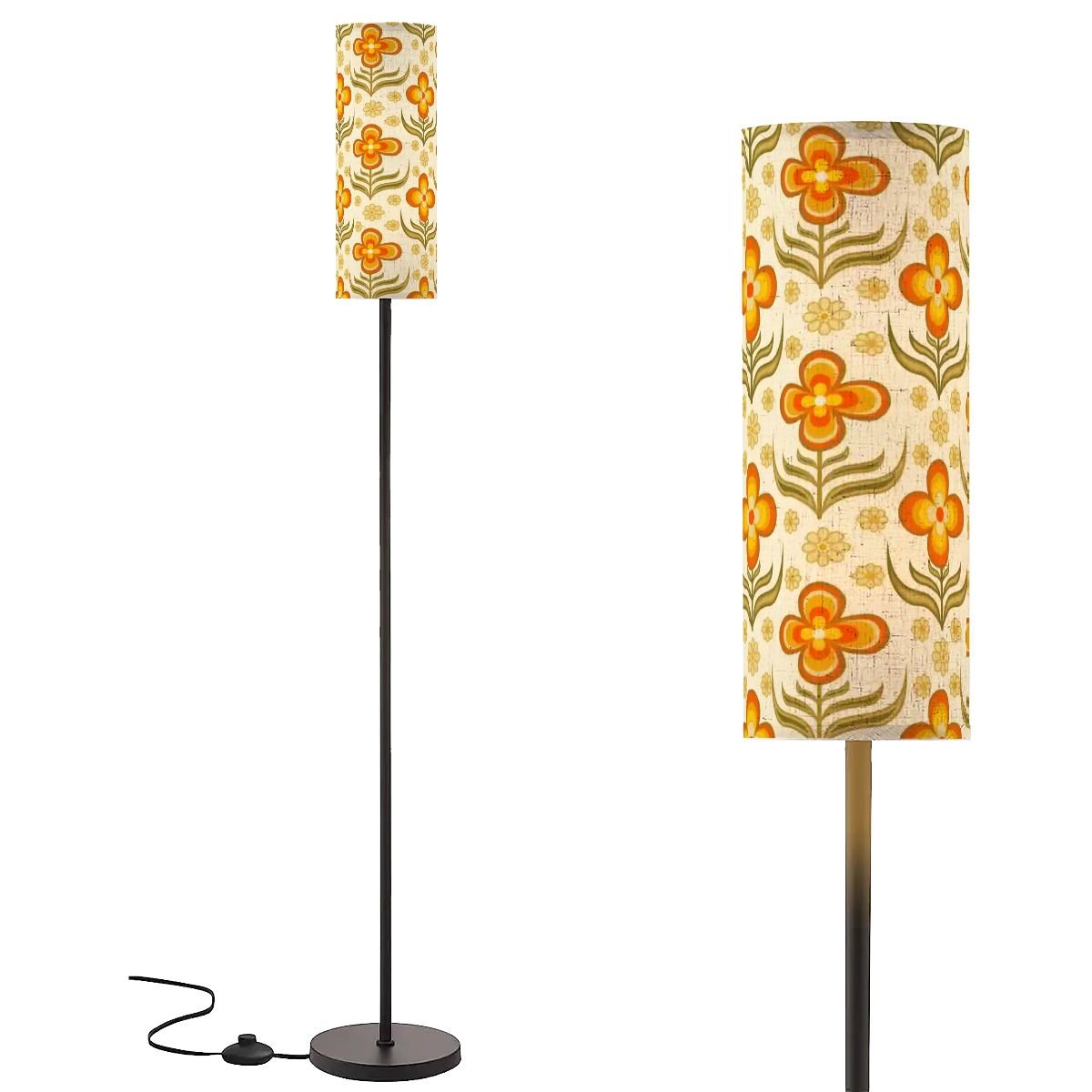 Kate McEnroe New York Retro Vintage Floral Slim Floor Lamp, Mid Century Modern 70s LightingSlim Floor LampsLkO8ez4YJZ