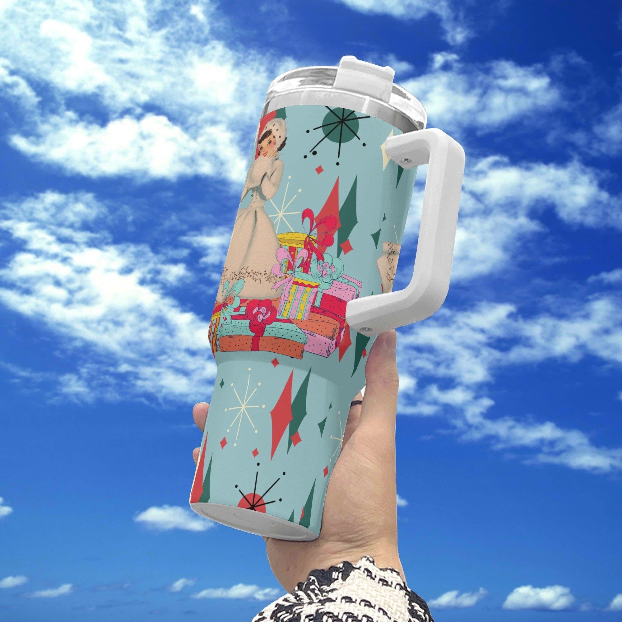 Kate McEnroe New York Retro Vintage Kitsch Christmas 40oz Tumbler MCM Franciscan Diamond Starburst CupTumblersW1KR589N - 1