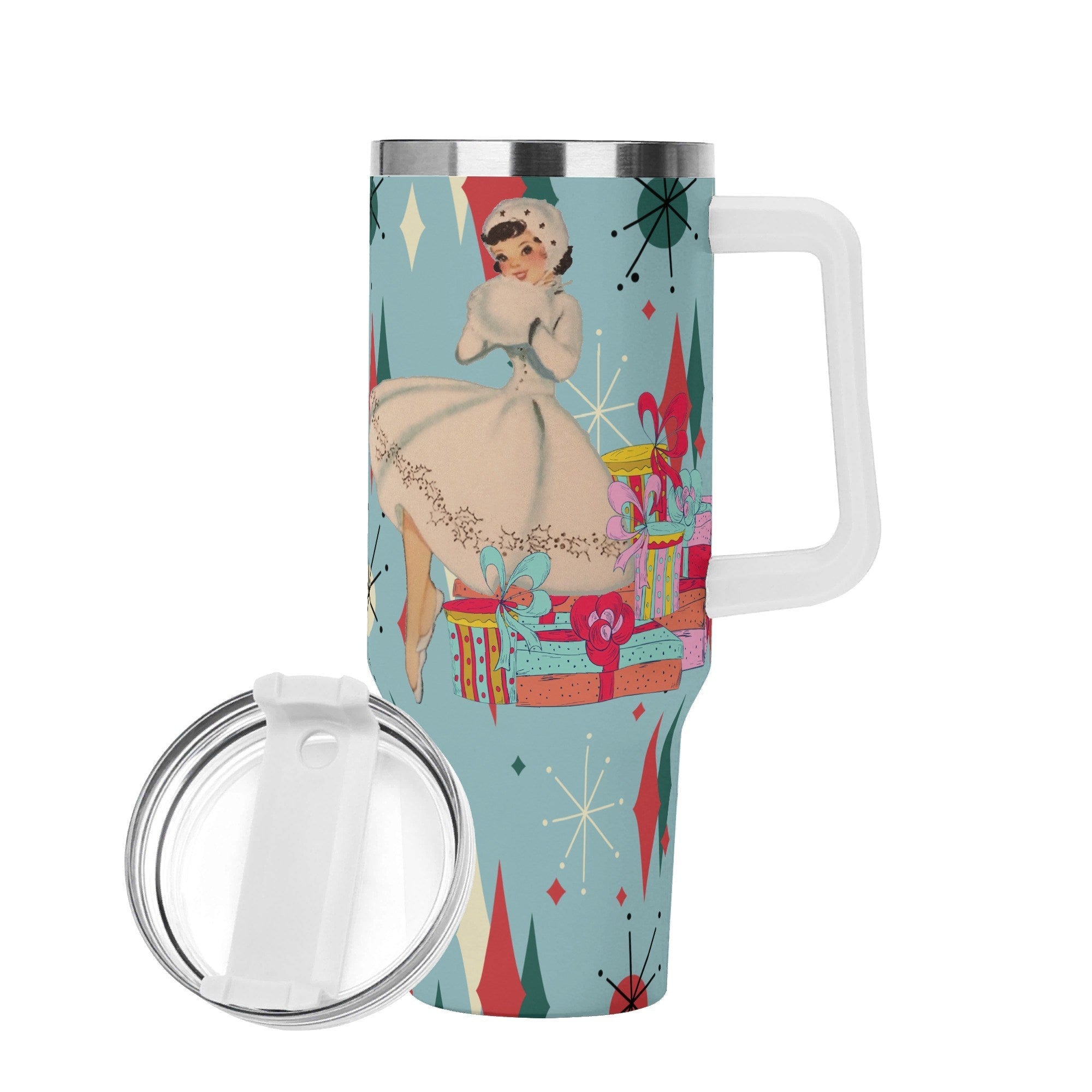 Kate McEnroe New York Retro Vintage Kitsch Christmas 40oz Tumbler MCM Franciscan Diamond Starburst CupTumblersW1KR589N - 1
