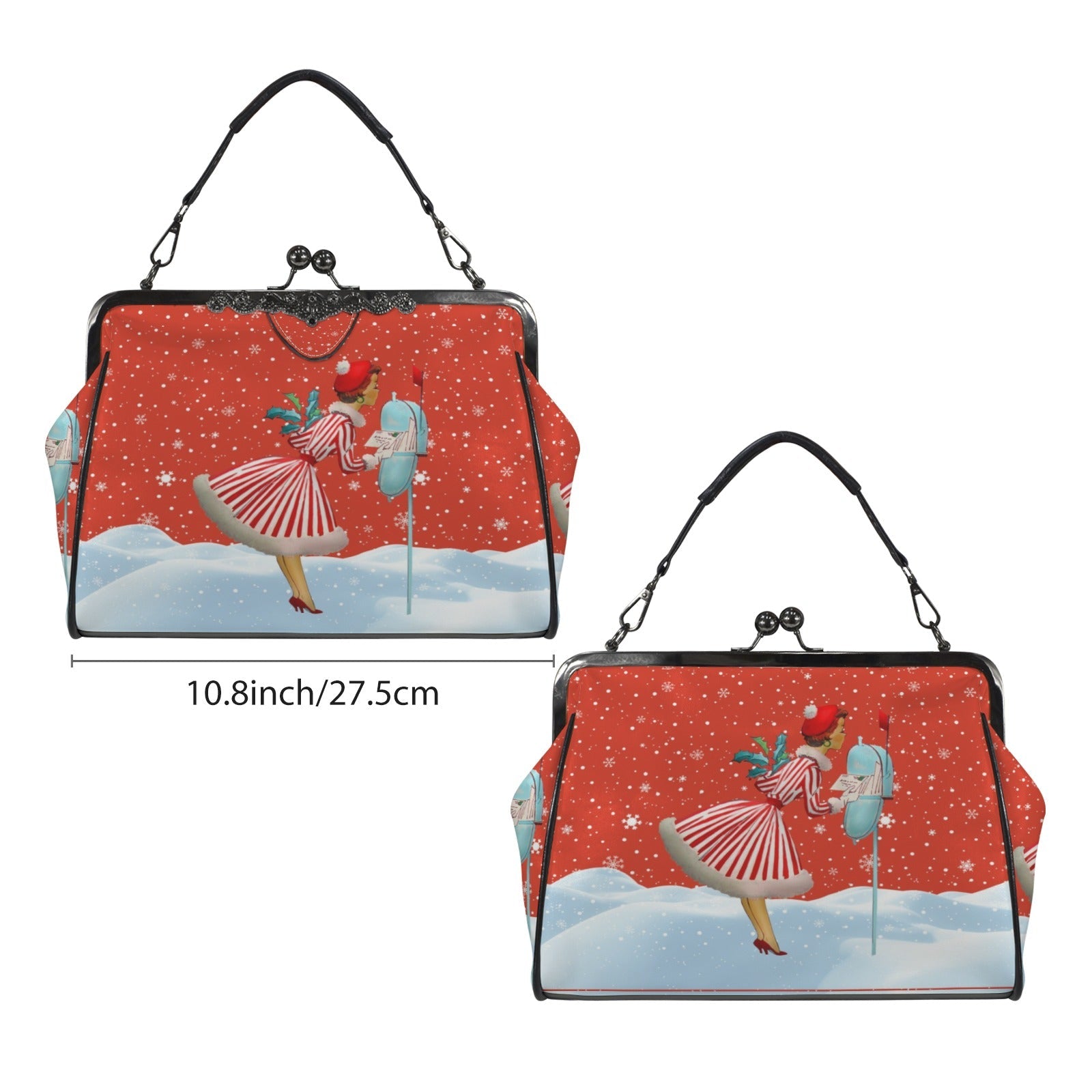 Kate McEnroe New York Retro Vintage Kitsch Christmas Kiss Lock Crossbody Bag, Mid Century Modern 1950s PurseCrossbody BagsD3282517