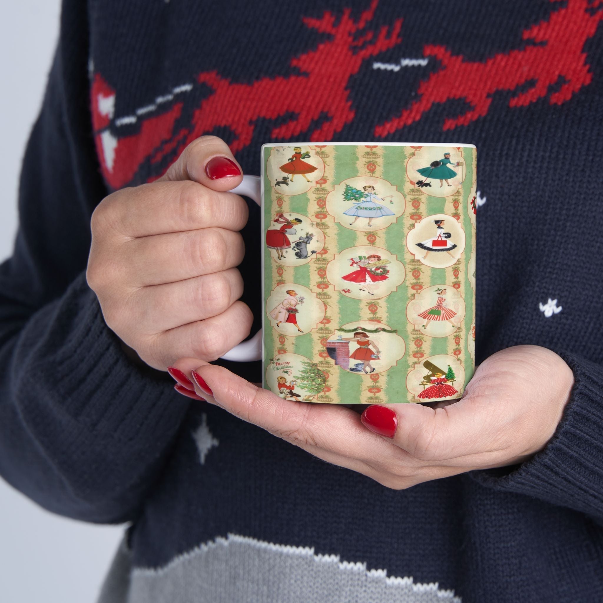 Kate McEnroe New York Retro Vintage Kitsch Christmas MCM Mug, 1950s Vintage Holiday Coffee Cup, Mid Century Modern Christmas Gift, Atomic Holiday DrinkwareMugs13325602524004032402
