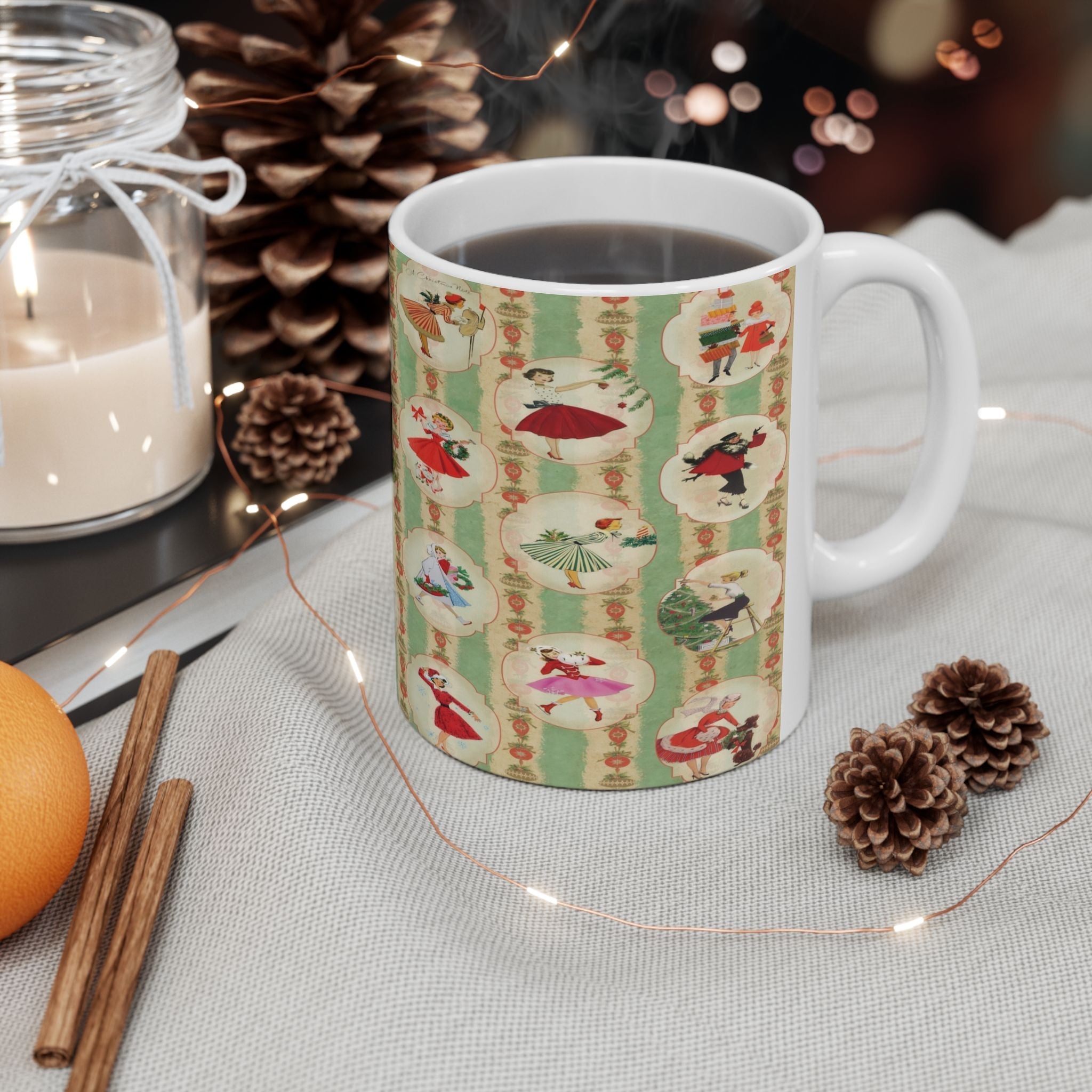 Kate McEnroe New York Retro Vintage Kitsch Christmas MCM Mug, 1950s Vintage Holiday Coffee Cup, Mid Century Modern Christmas Gift, Atomic Holiday DrinkwareMugs15286552706014581190