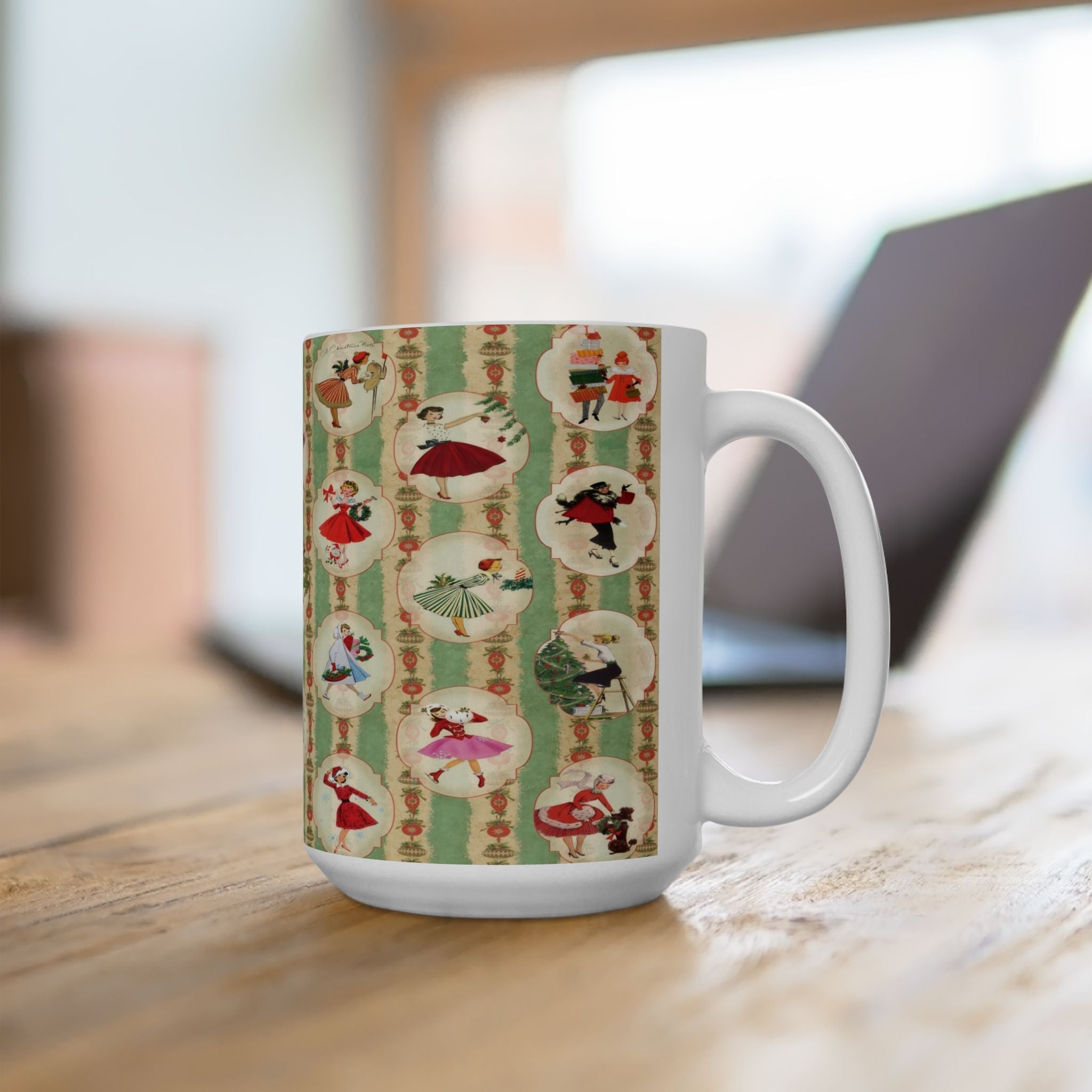 Kate McEnroe New York Retro Vintage Kitsch Christmas MCM Mug, 1950s Vintage Holiday Coffee Cup, Mid Century Modern Christmas Gift, Atomic Holiday DrinkwareMugs15286552706014581190