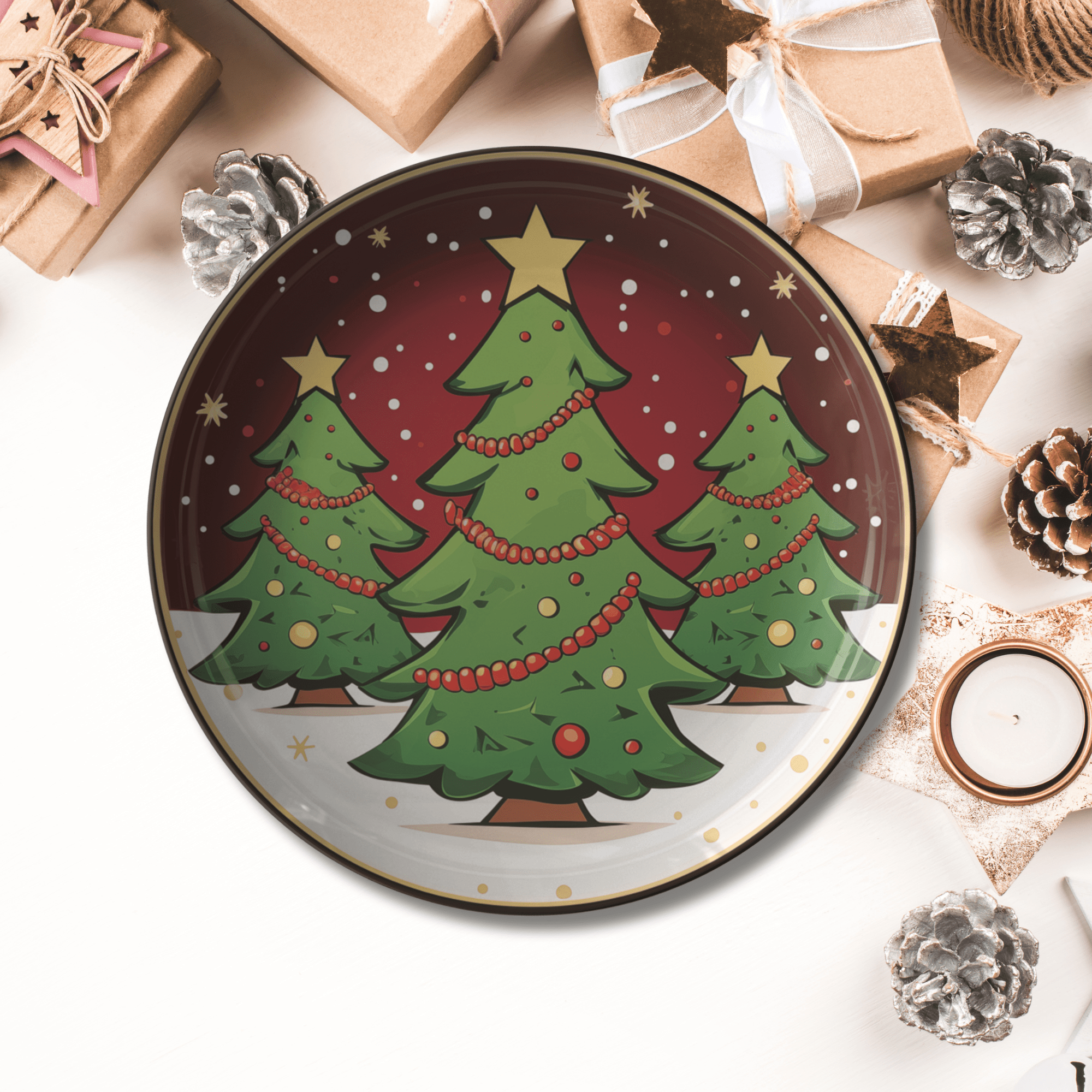 Kate McEnroe New York Retro Vintage Kitsch Christmas Tree Plate, Mid Century Modern Holiday DinnerwareDinner Plates