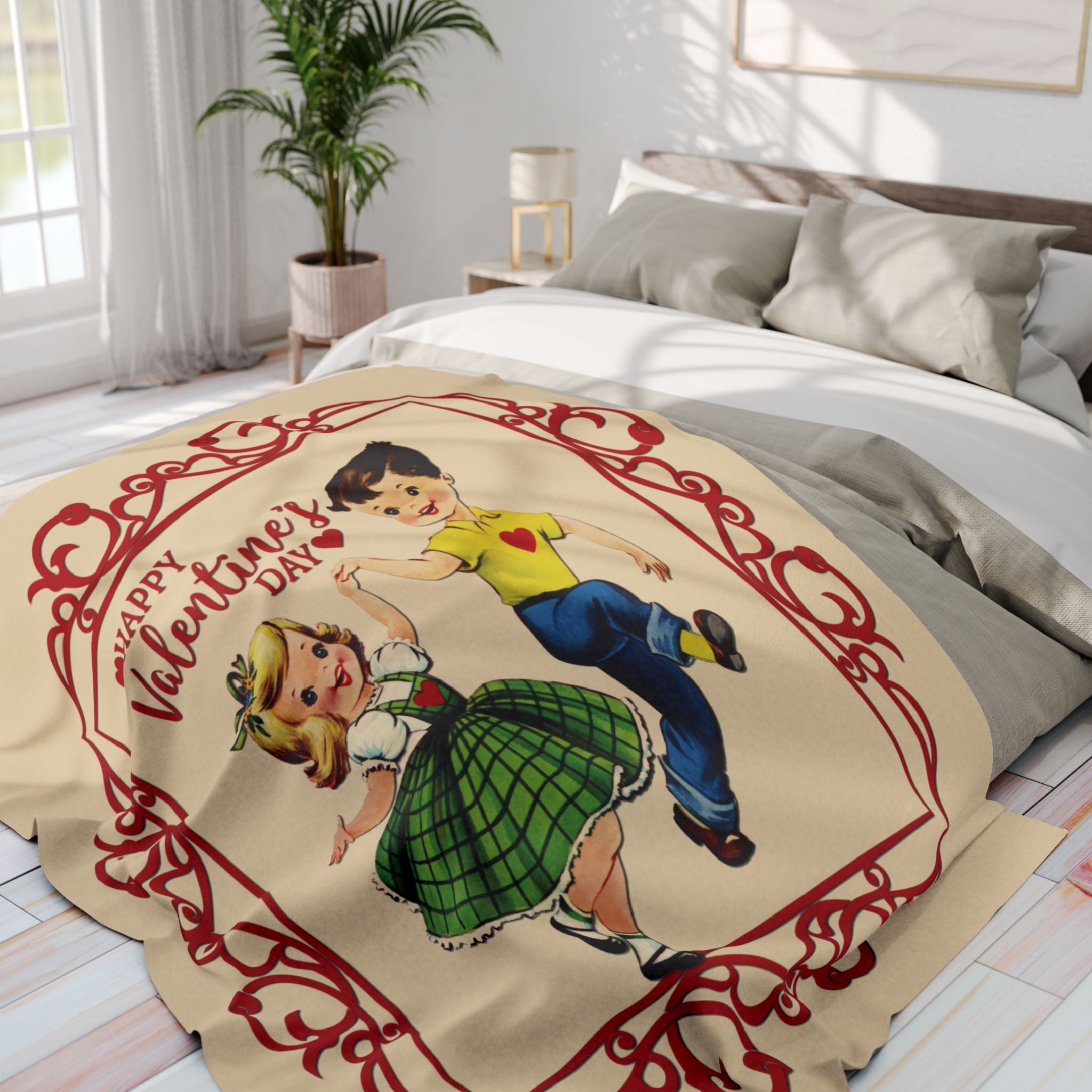 Kate McEnroe New York Retro Vintage Kitsch Valentine Sherpa Blanket, Mid Century Modern 50s Dancing Boy Girl Cute Romantic ThrowBlankets26507215033532852143