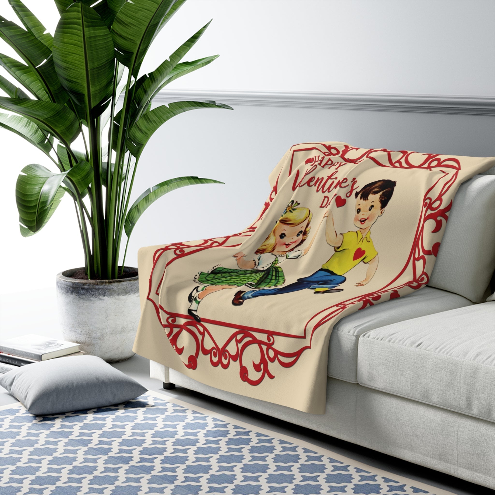Kate McEnroe New York Retro Vintage Kitsch Valentine Sherpa Blanket, Mid Century Modern 50s Dancing Boy Girl Cute Romantic ThrowBlankets26507215033532852143