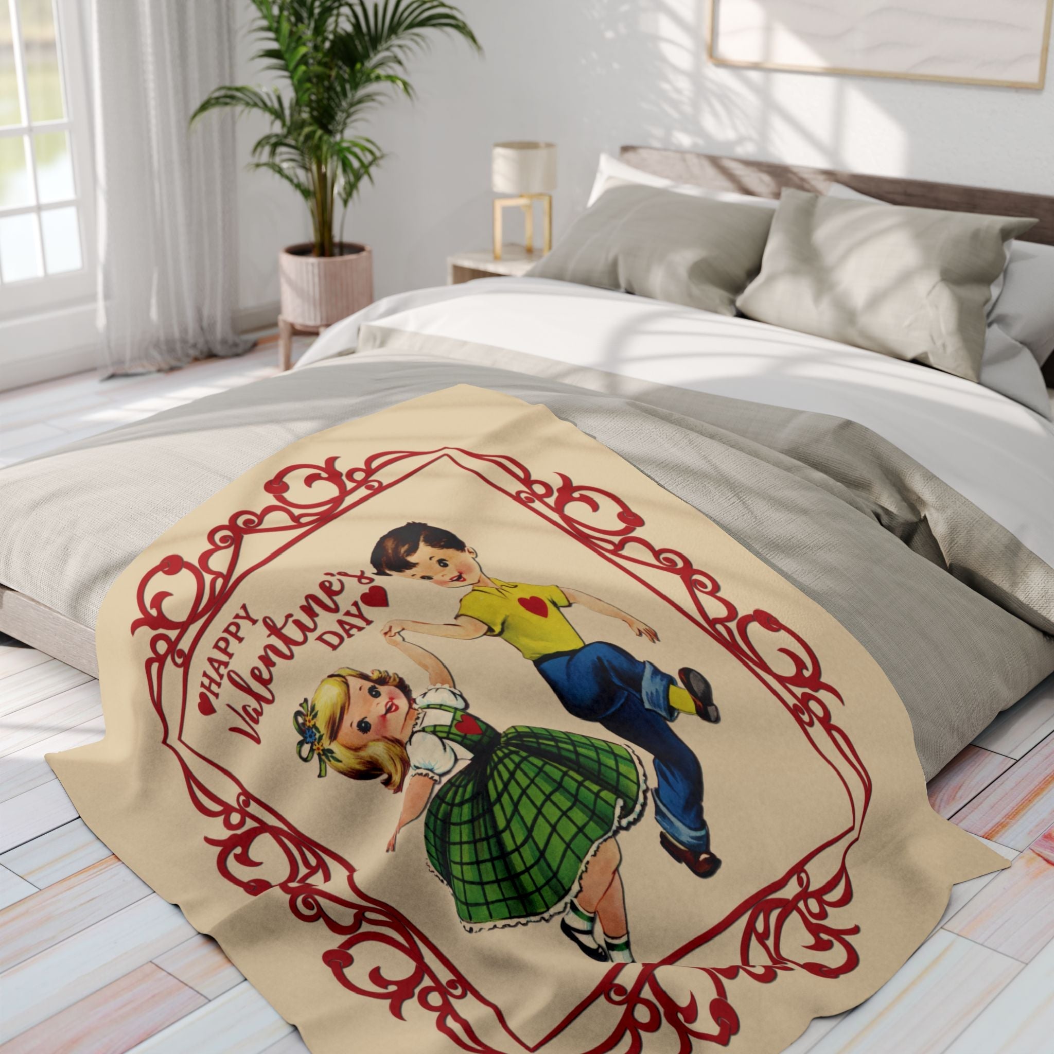 Kate McEnroe New York Retro Vintage Kitsch Valentine Sherpa Blanket, Mid Century Modern 50s Dancing Boy Girl Cute Romantic ThrowBlankets26983644697043658363