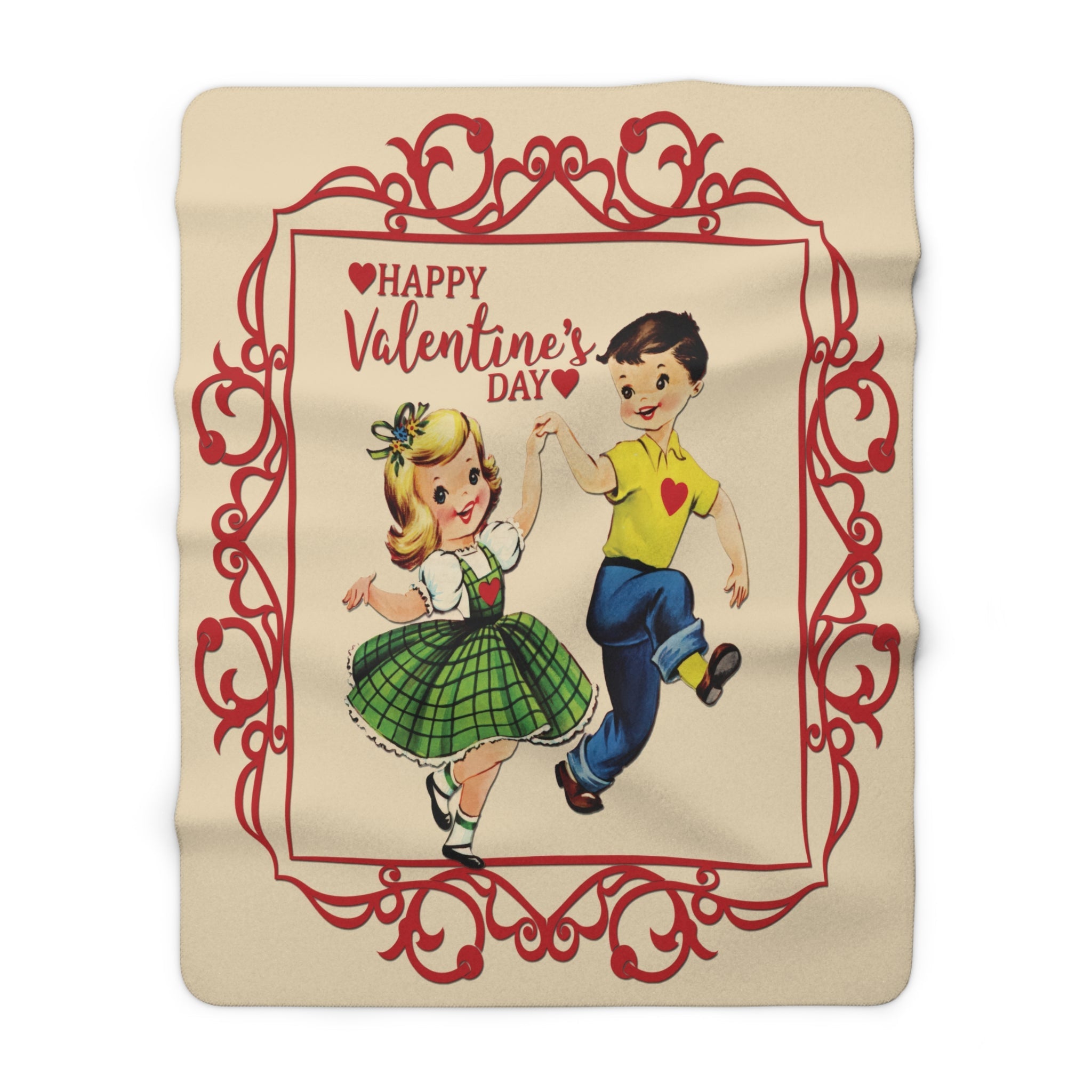 Kate McEnroe New York Retro Vintage Kitsch Valentine Sherpa Blanket, Mid Century Modern 50s Dancing Boy Girl Cute Romantic ThrowBlankets26983644697043658363