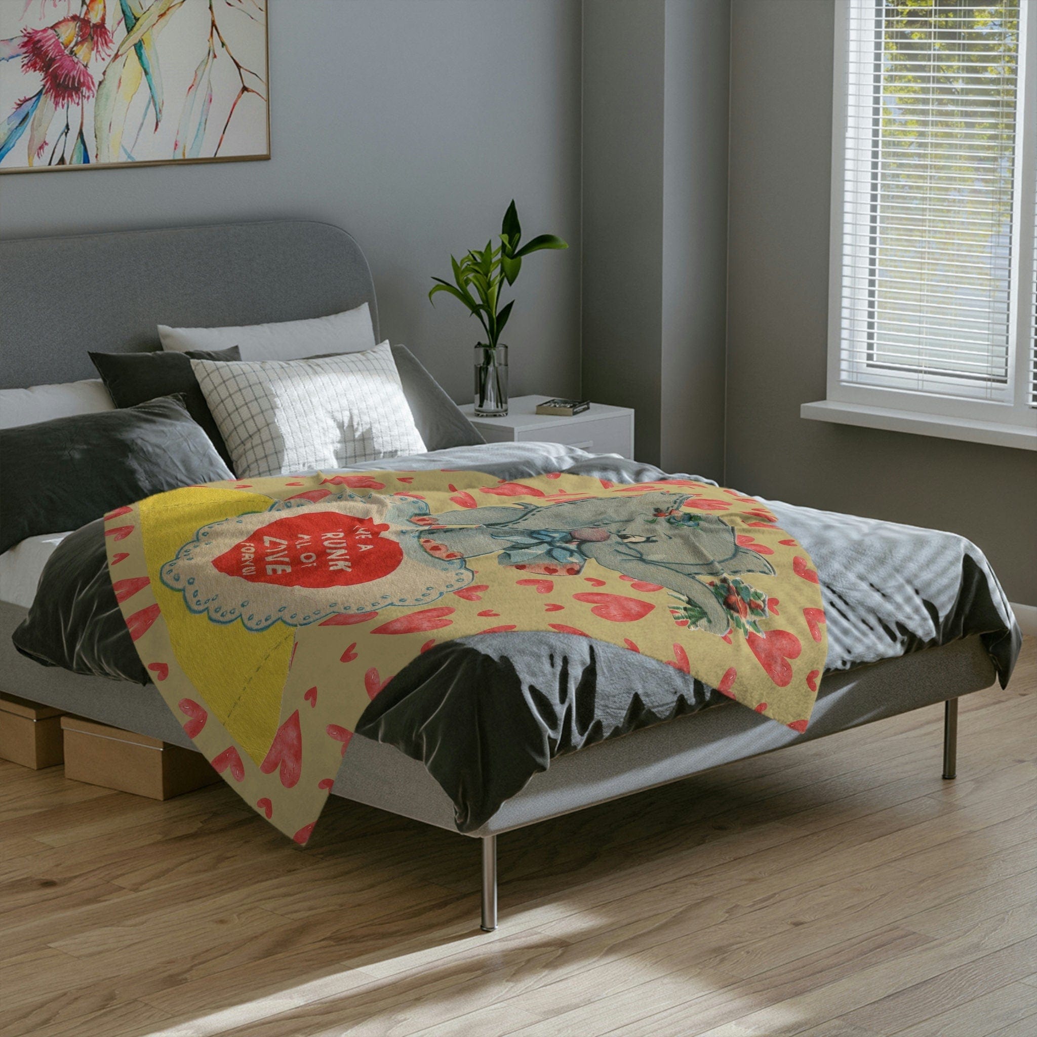 Kate McEnroe New York Retro Vintage Kitschy Elephant Valentine Throw BlanketBlankets30495287803151496784