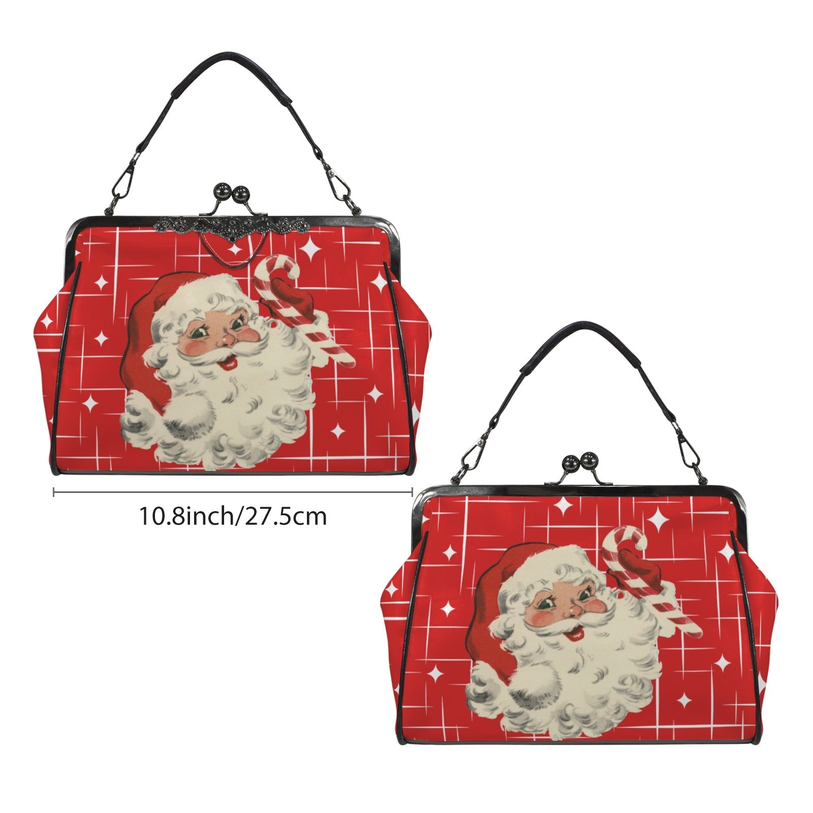 Kate McEnroe New York Retro Vintage Santa Kisslock Purse Red Starburst Holiday HandbagCrossbody BagsD3261617