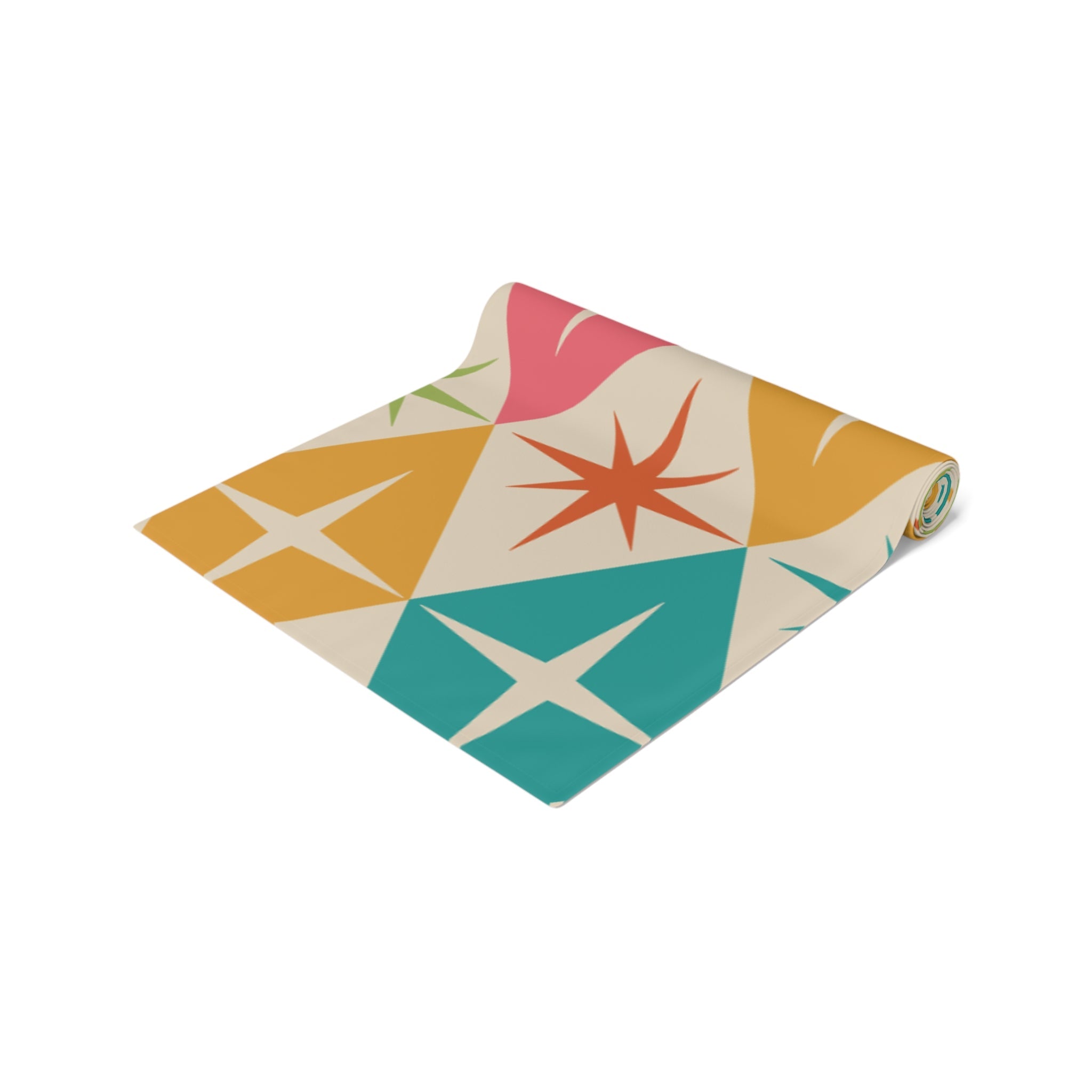 Kate McEnroe New York Retro Vintage Table Runner, 50s Mid Century Modern Diamond Starbursts, Teal, Pink, Burnt Orange, Mustard Yellow, Lime MCM Table LinensTable Runners27861548772383124521
