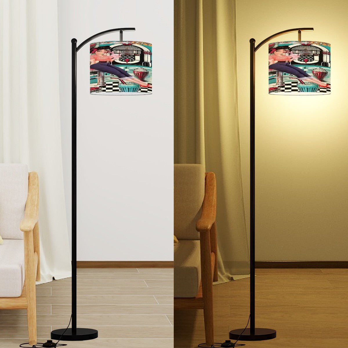 Kate McEnroe New York Rockin’ Retro Diner Arc Floor Lamp, 50s Pin - Up Soda Fountain Light, Mid Century American Jukebox Statement LampFloor Lamps2Wt2wdI2PB