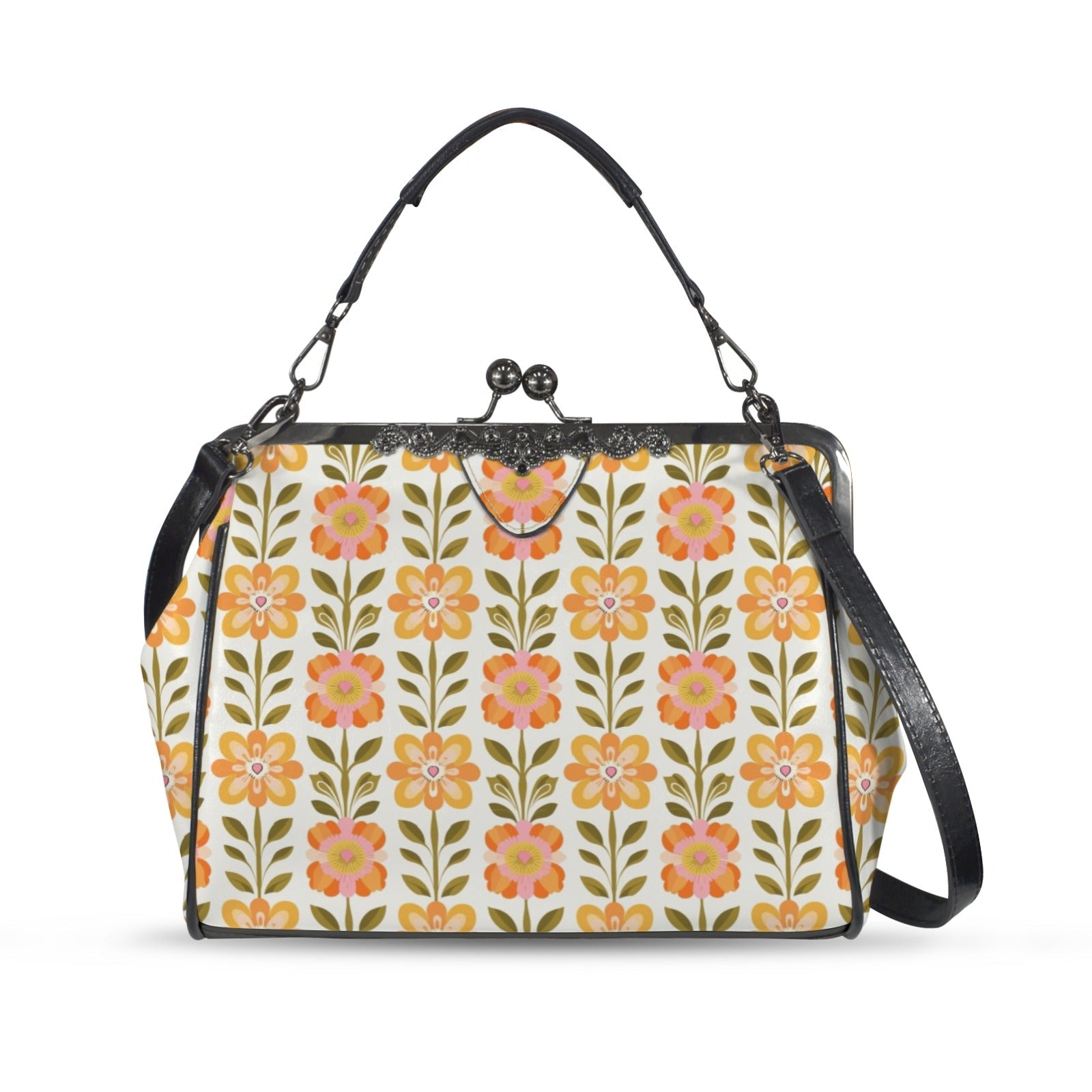Kate McEnroe New York Scandinavian Danish Floral Kisslock Purse, Retro Mid Mod Shoulder BagCrossbody BagsD3187101