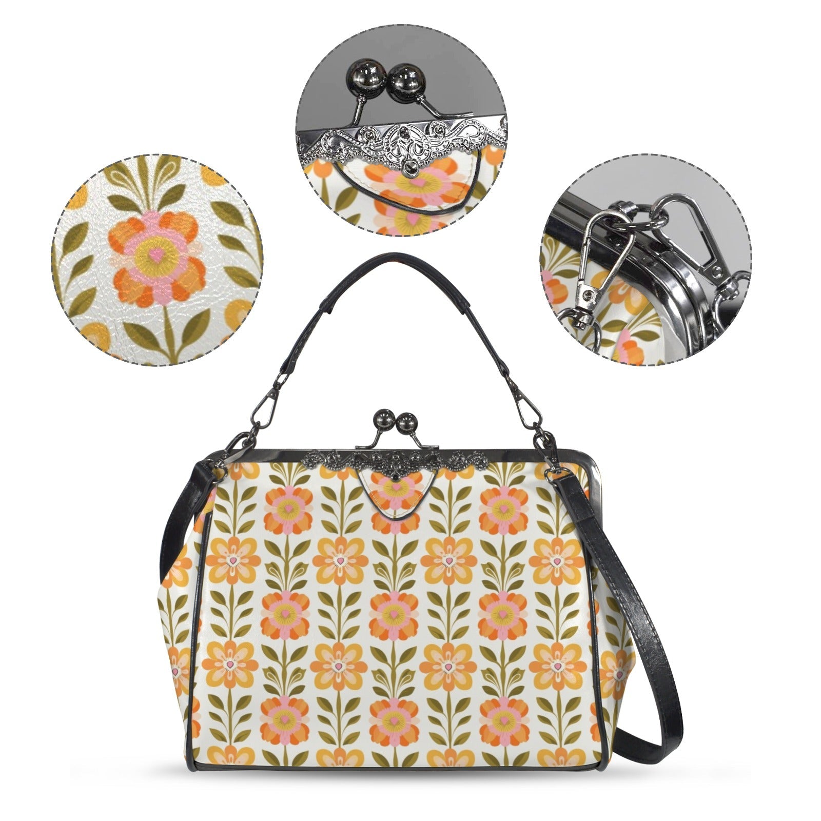 Kate McEnroe New York Scandinavian Danish Floral Kisslock Purse, Retro Mid Mod Shoulder BagCrossbody BagsD3187101