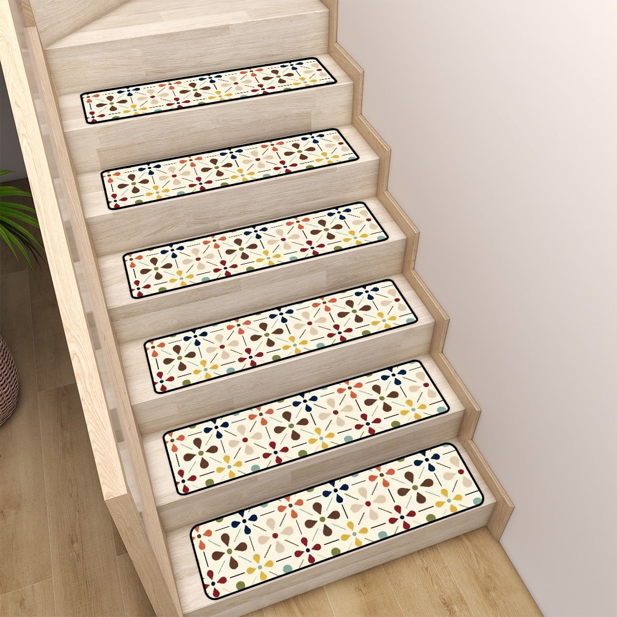 Kate McEnroe New York Scandinavian Danish Flower Stair Treads, Mid Century Modern Retro Non Slip MatStair TreadsynmuBaKjMO