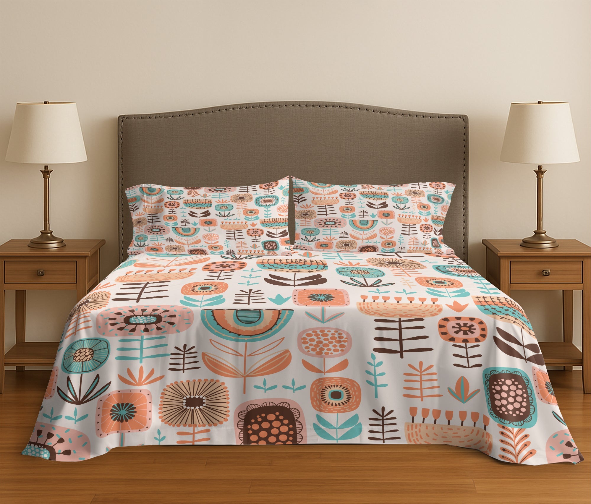 Kate McEnroe New York Scandinavian Danish Modern Bed Sheet Set, Mid Century Modern Cotton Floral BeddingBed Sheet Set