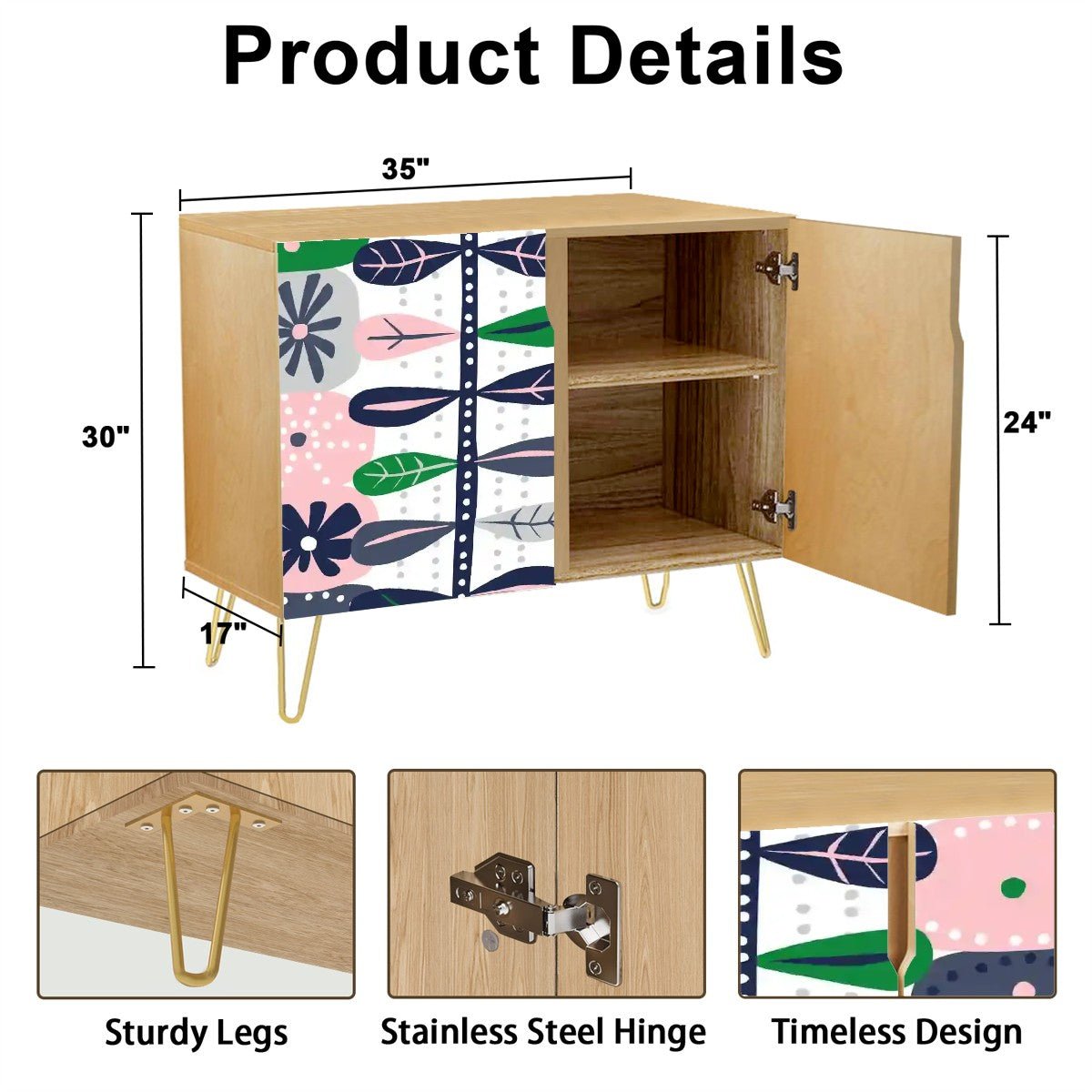 Kate McEnroe New York Scandinavian Danish Modern Credenza, Mid Century Modern Hygge Floral Sideboard, Pink Green Retro CabinetStorage CabinetsHL9oCIqmVL