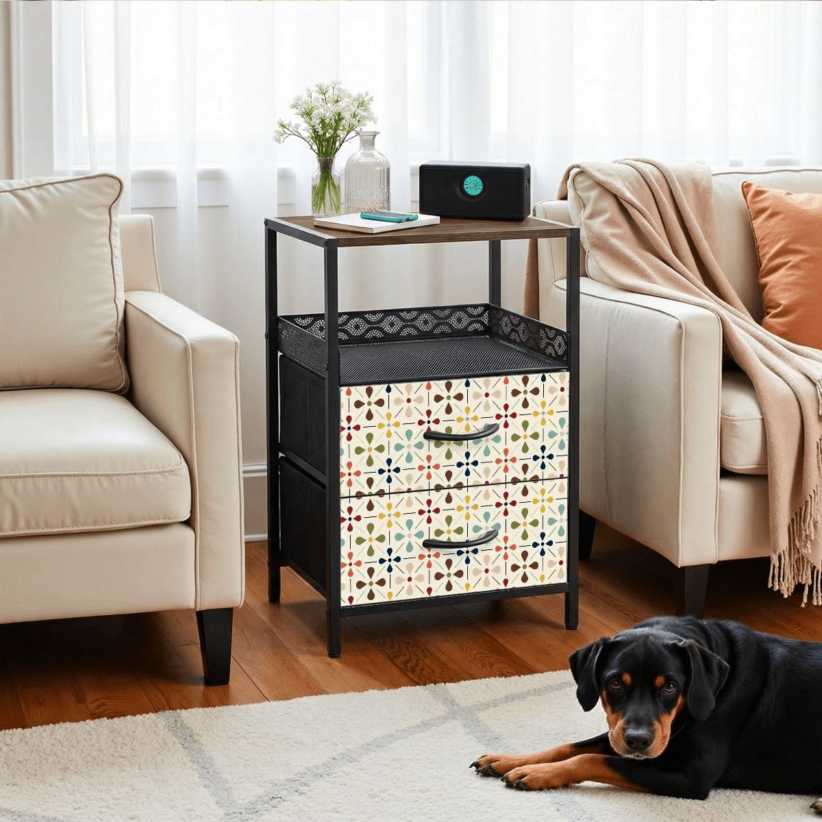 Kate McEnroe New York Scandinavian Danish Modern Floral Nightstand with USB ChargingNightStandsX9TZqHMjBn