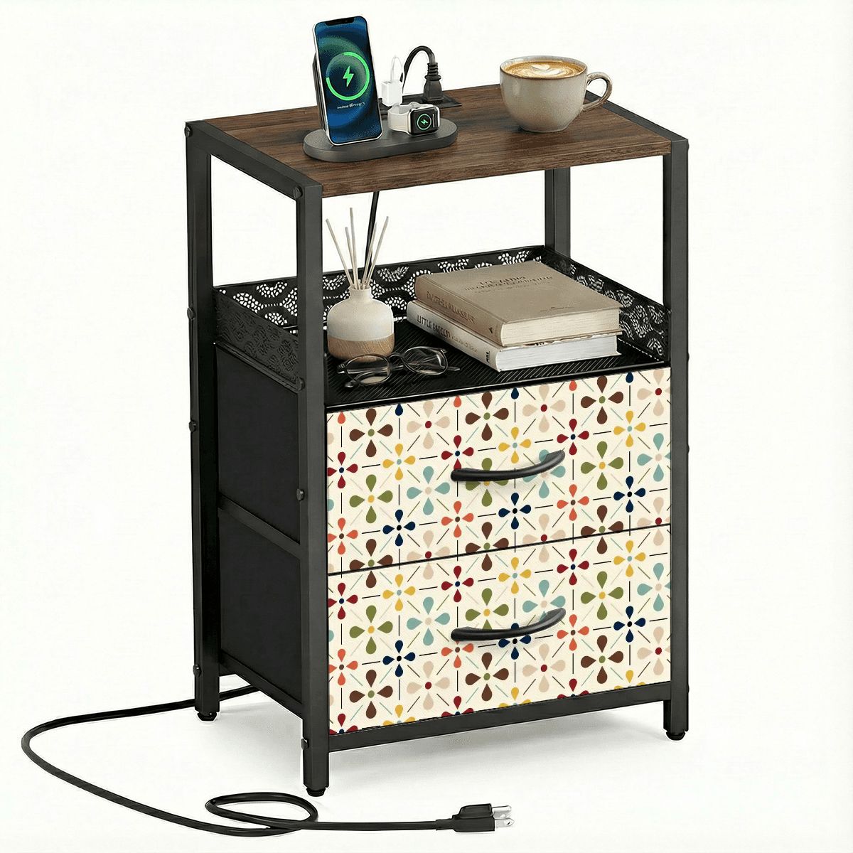 Kate McEnroe New York Scandinavian Danish Modern Floral Nightstand with USB ChargingNightStandsX9TZqHMjBn