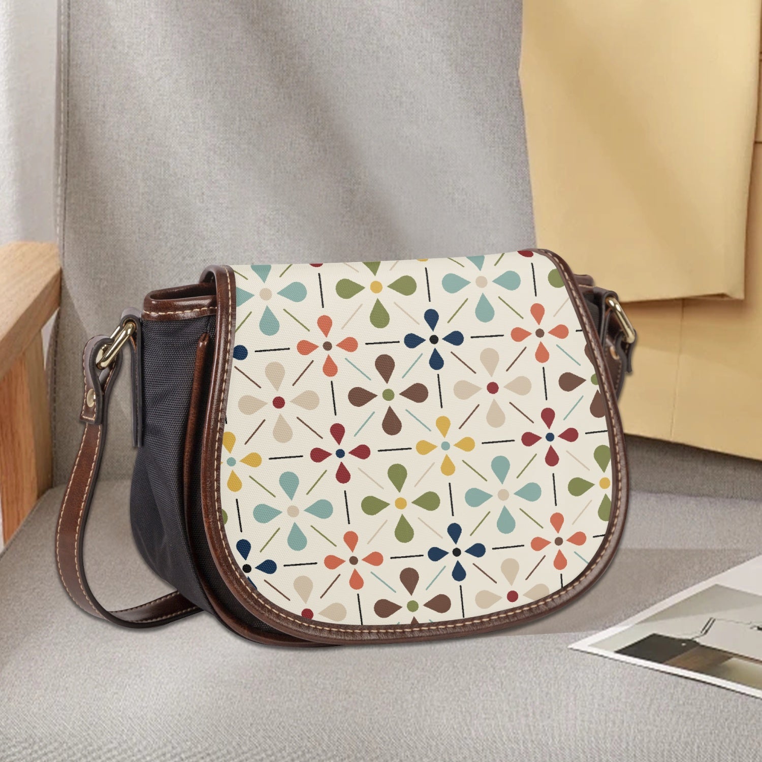 Kate McEnroe New York Scandinavian Danish Modern Floral Saddle Bag, Mid Century Modern Crossbody HandbagHandbags1od2la91_001