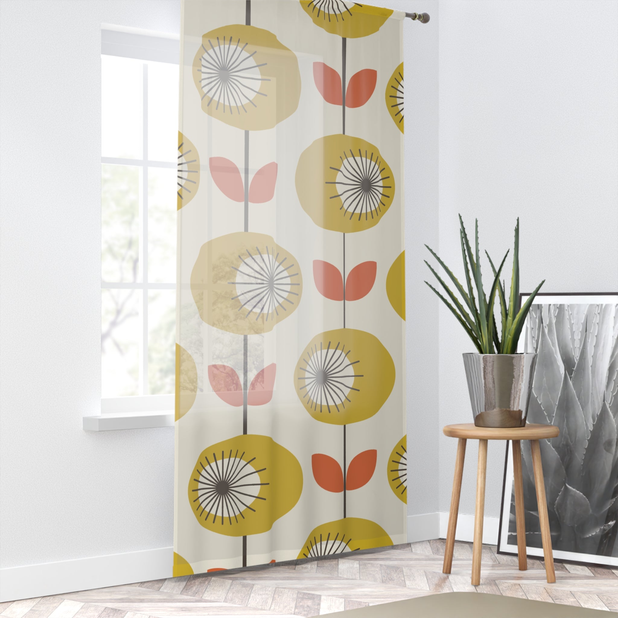 Kate McEnroe New York Scandinavian Danish Modern Floral Sheer Curtain, Mid Century Minimalist Window PanelWindow Curtains28012373153397613400
