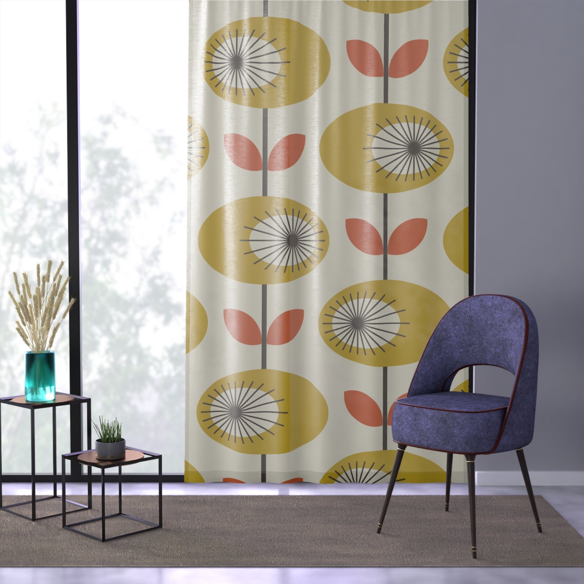 Kate McEnroe New York Scandinavian Danish Modern Floral Sheer Curtain, Mid Century Minimalist Window PanelWindow Curtains28012373153397613400