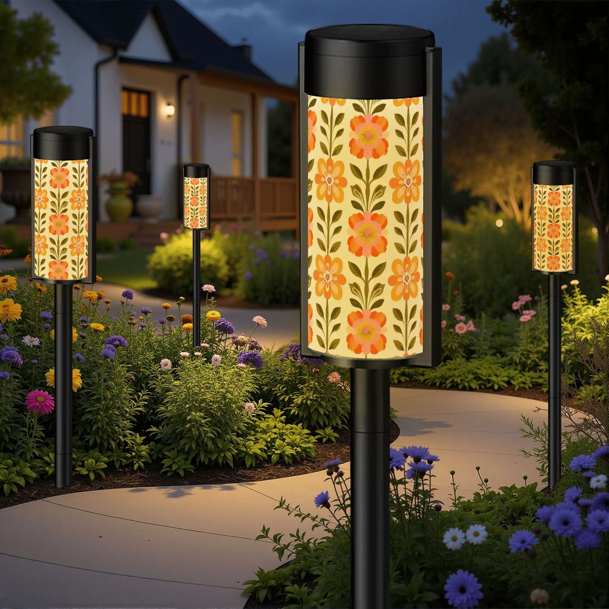 Kate McEnroe New York Scandinavian Danish Modern Floral Solar Lights Set of 4, Retro Garden DecorSolar Garden Stake Lightsbz0GbYSVVZ