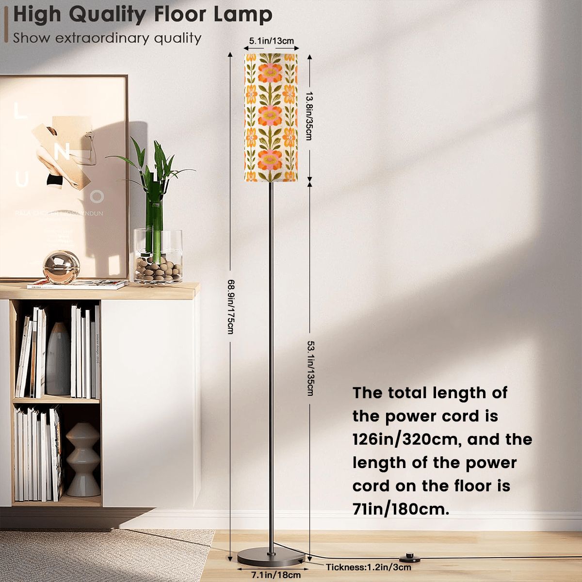 Kate McEnroe New York Scandinavian Danish Modern Floral Tall Floor Lamp, Mid Century Slim Retro LightTall Floor LampsNUButY8cij