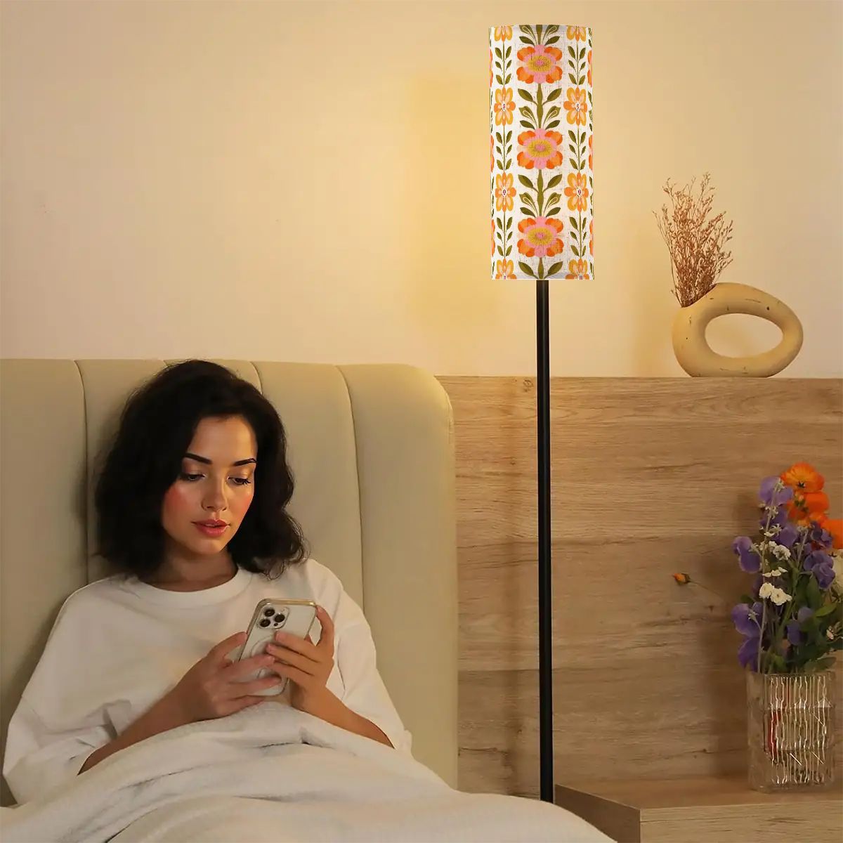 Kate McEnroe New York Scandinavian Danish Modern Floral Tall Floor Lamp, Mid Century Slim Retro LightTall Floor LampsNUButY8cij